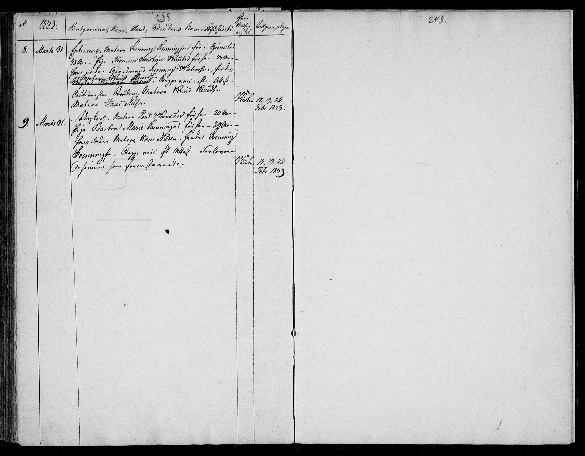 Kristiansand domprosti, AV/SAK-1112-0006/F/Fb/L0009: Parish register (copy) no. B 9, 1838-1843, p. 238-239