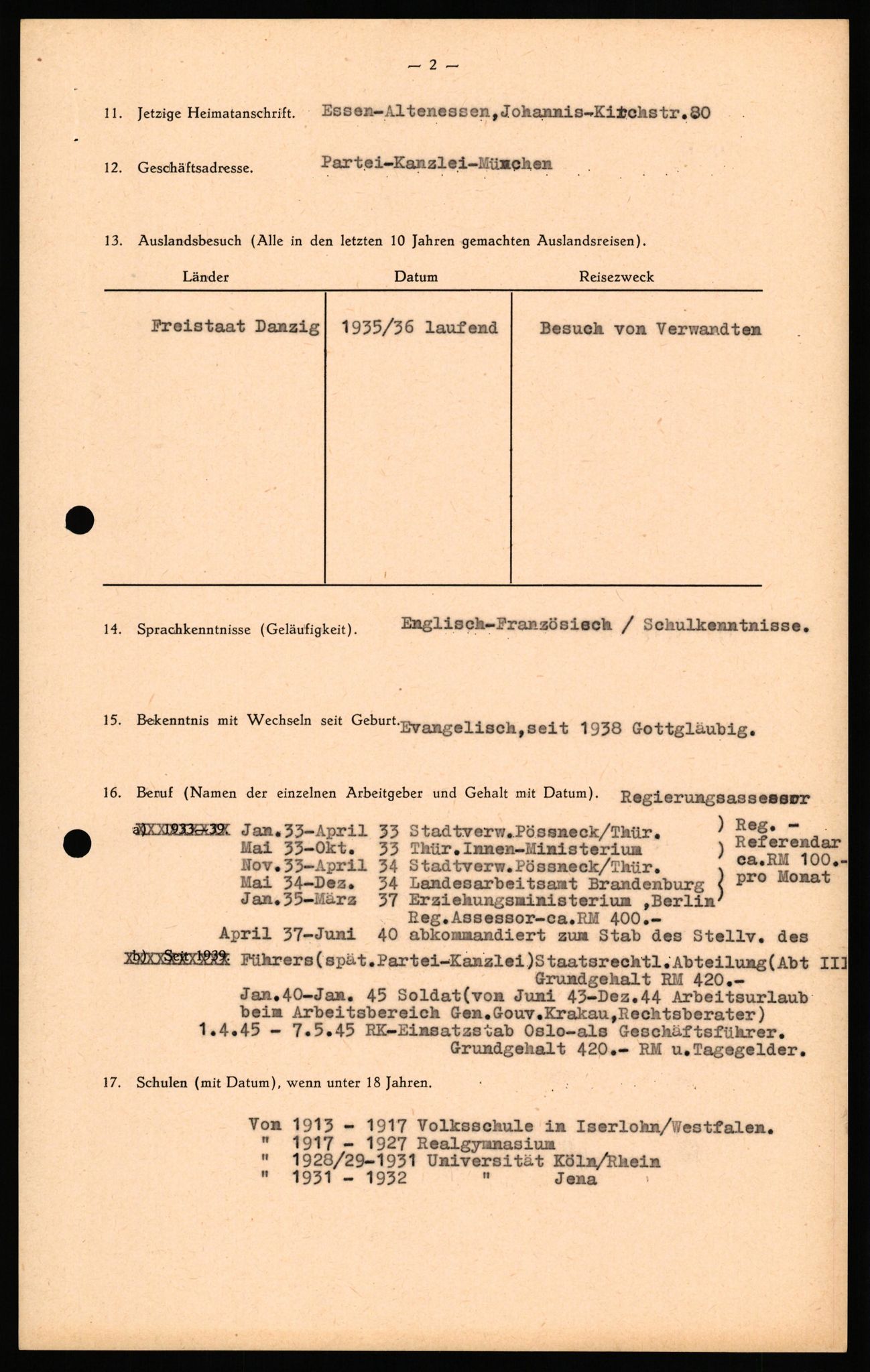 Forsvaret, Forsvarets overkommando II, AV/RA-RAFA-3915/D/Db/L0035: CI Questionaires. Tyske okkupasjonsstyrker i Norge. Tyskere., 1945-1946, p. 100