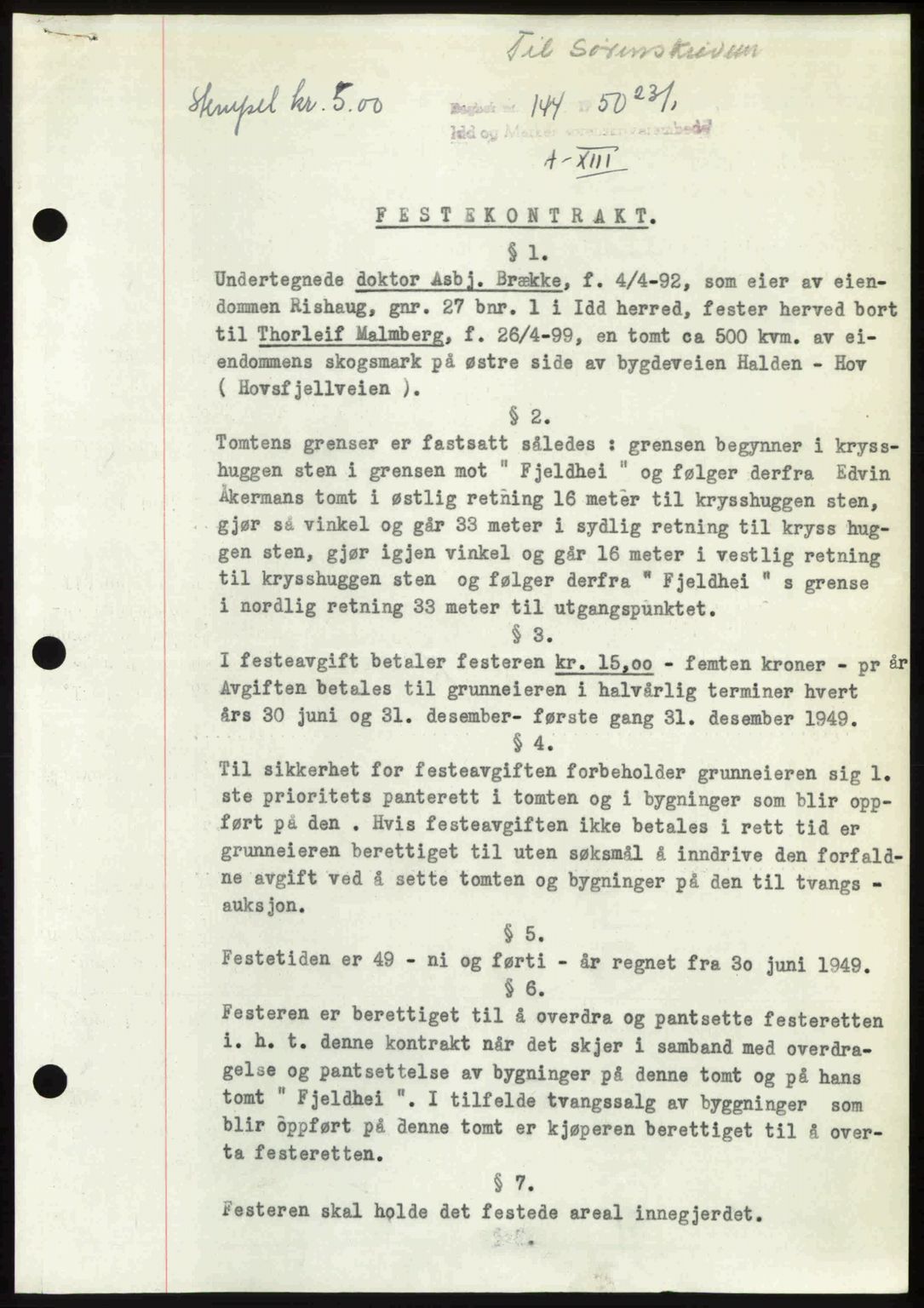 Idd og Marker sorenskriveri, AV/SAO-A-10283/G/Gb/Gbb/L0013: Mortgage book no. A13, 1949-1950, Diary no: : 144/1950