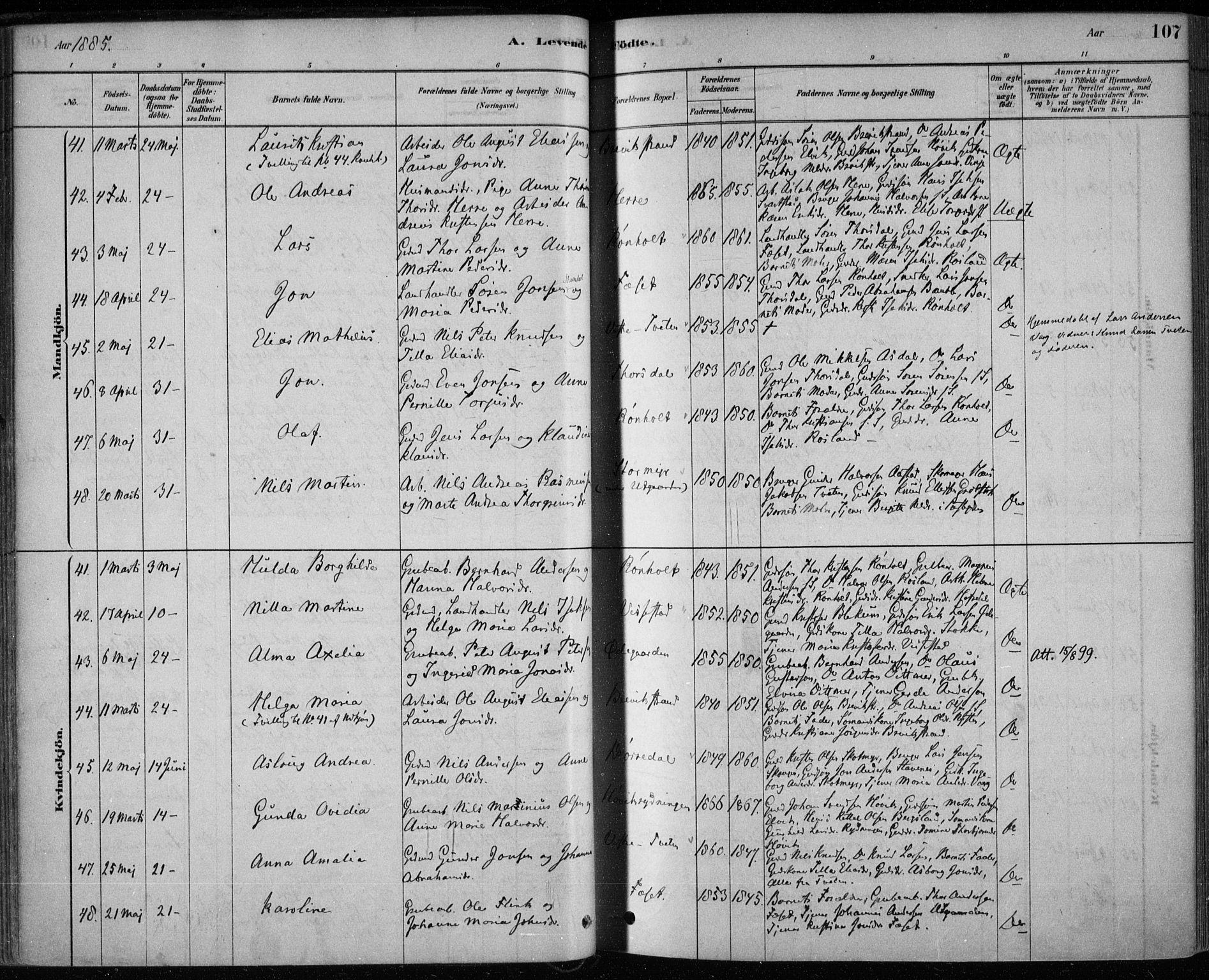 Bamble kirkebøker, SAKO/A-253/F/Fa/L0007: Parish register (official) no. I 7, 1878-1888, p. 107