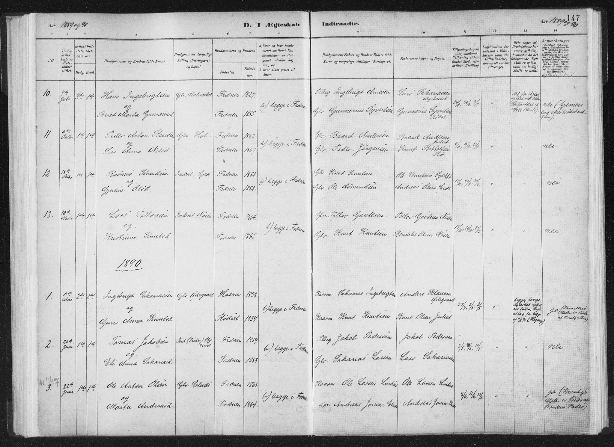 Ministerialprotokoller, klokkerbøker og fødselsregistre - Møre og Romsdal, AV/SAT-A-1454/564/L0740: Parish register (official) no. 564A01, 1880-1899, p. 147