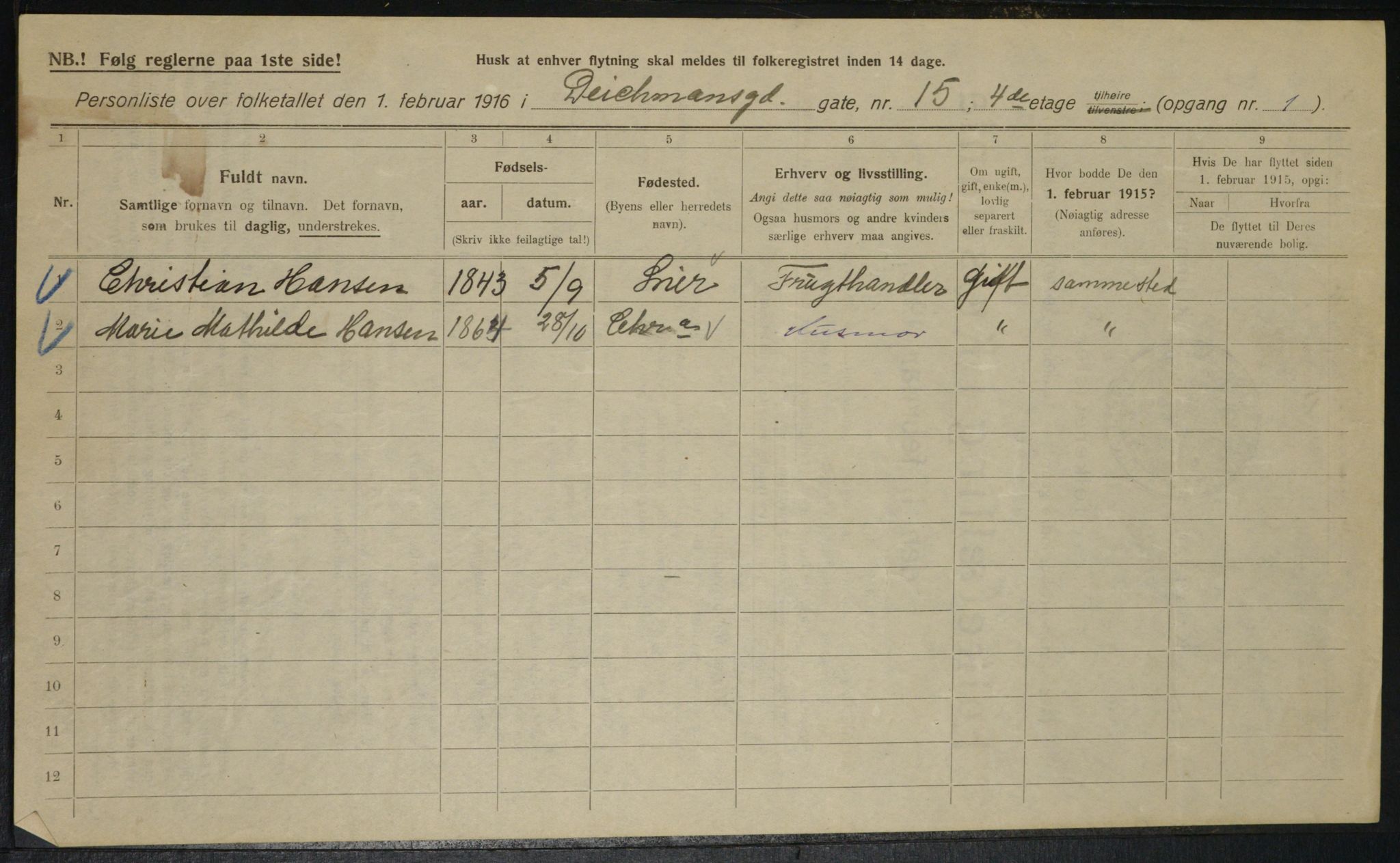 OBA, Municipal Census 1916 for Kristiania, 1916, p. 15737