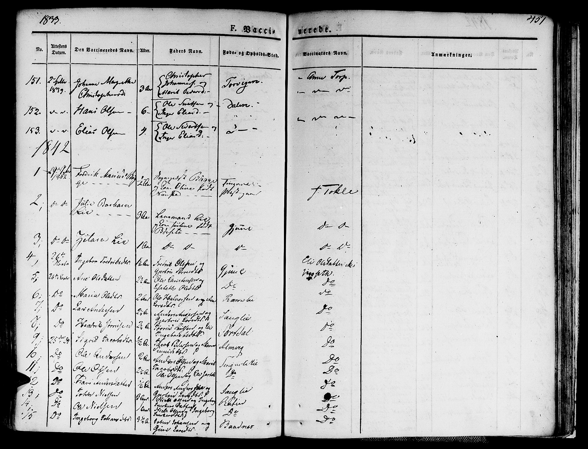 Ministerialprotokoller, klokkerbøker og fødselsregistre - Møre og Romsdal, AV/SAT-A-1454/586/L0983: Parish register (official) no. 586A09, 1829-1843, p. 451