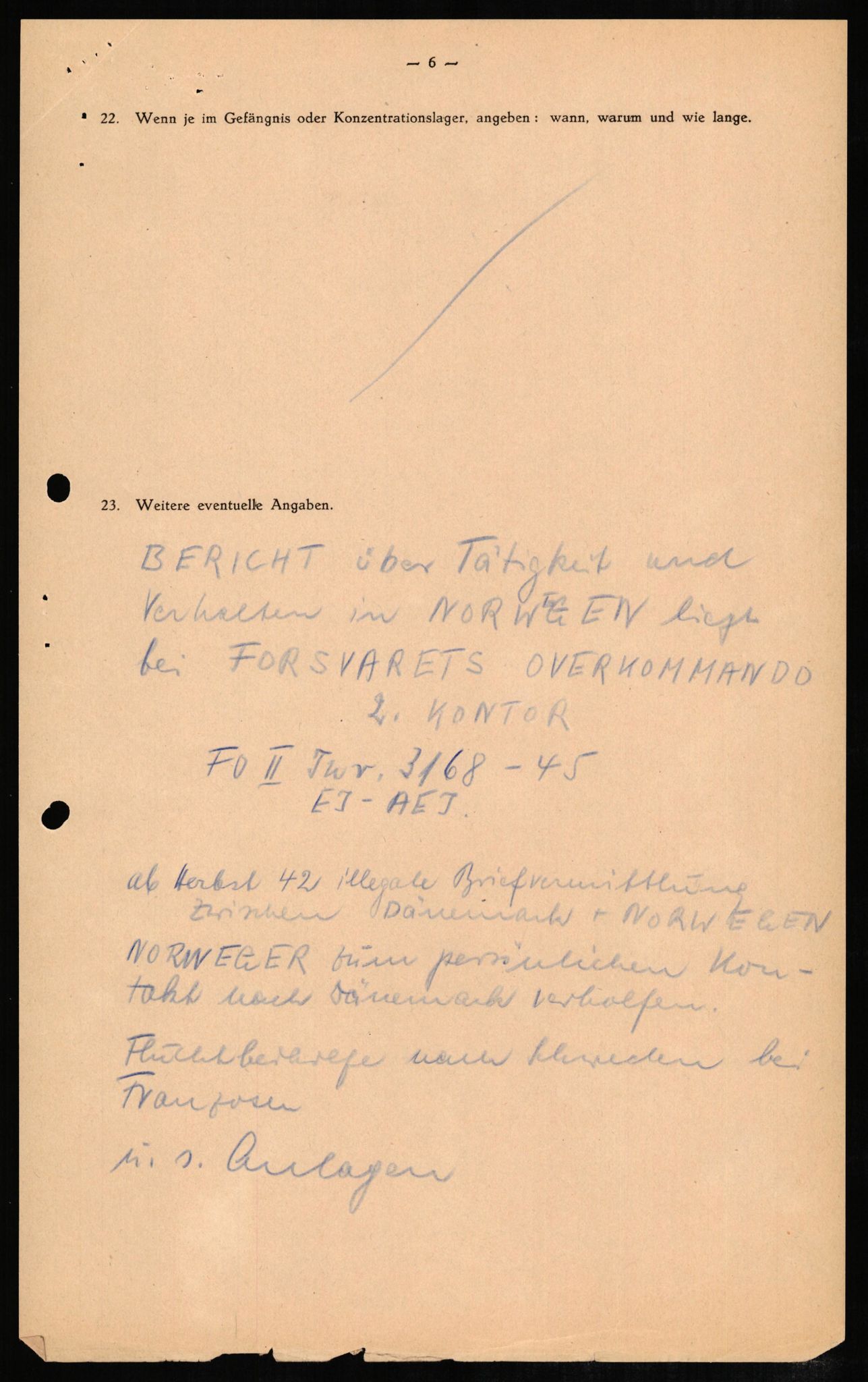 Forsvaret, Forsvarets overkommando II, AV/RA-RAFA-3915/D/Db/L0007: CI Questionaires. Tyske okkupasjonsstyrker i Norge. Tyskere., 1945-1946, p. 29