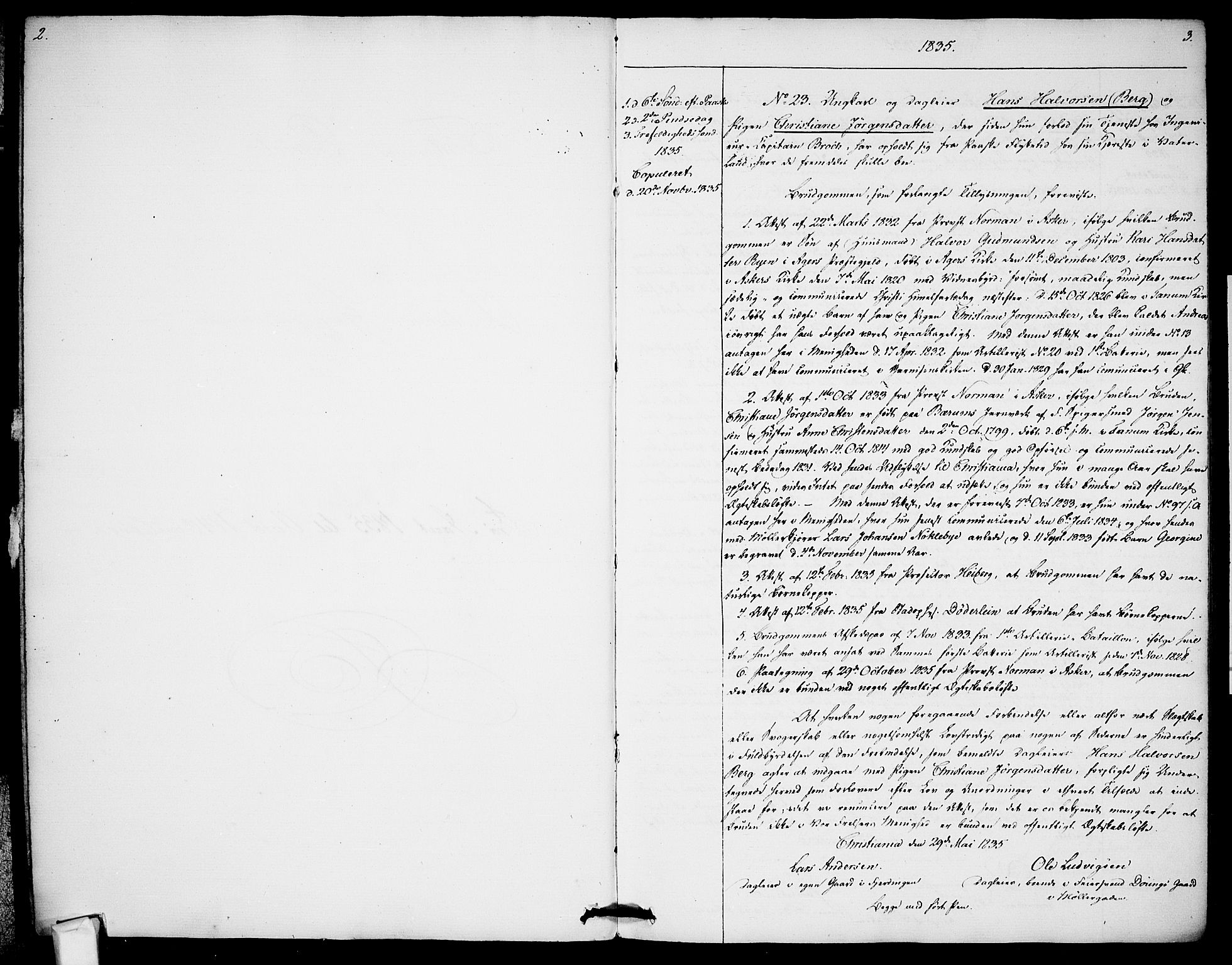 Garnisonsmenigheten Kirkebøker, SAO/A-10846/H/Ha/L0003: Banns register no. I 3, 1835-1840, p. 2-3