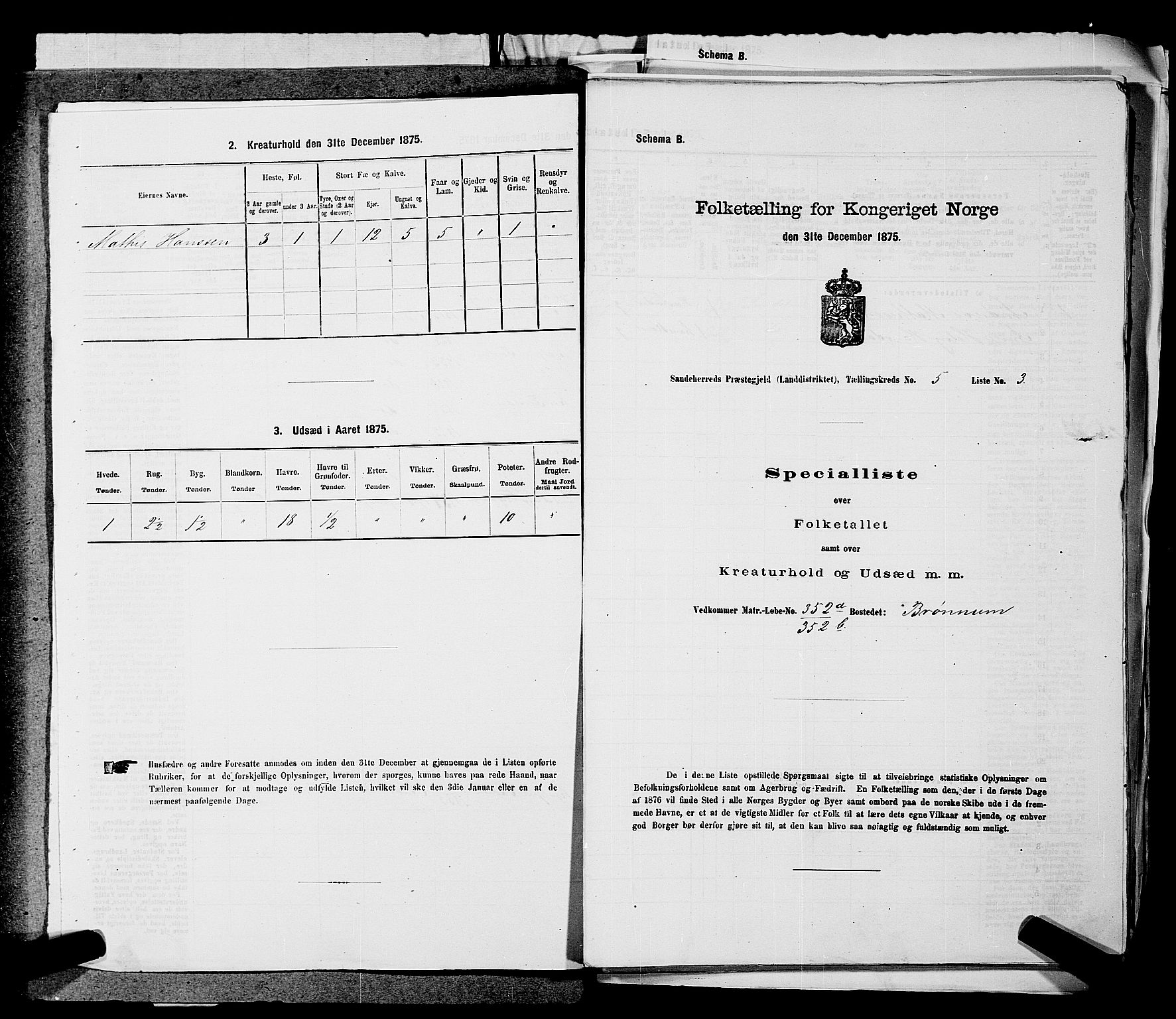 SAKO, 1875 census for 0724L Sandeherred/Sandeherred, 1875, p. 1118