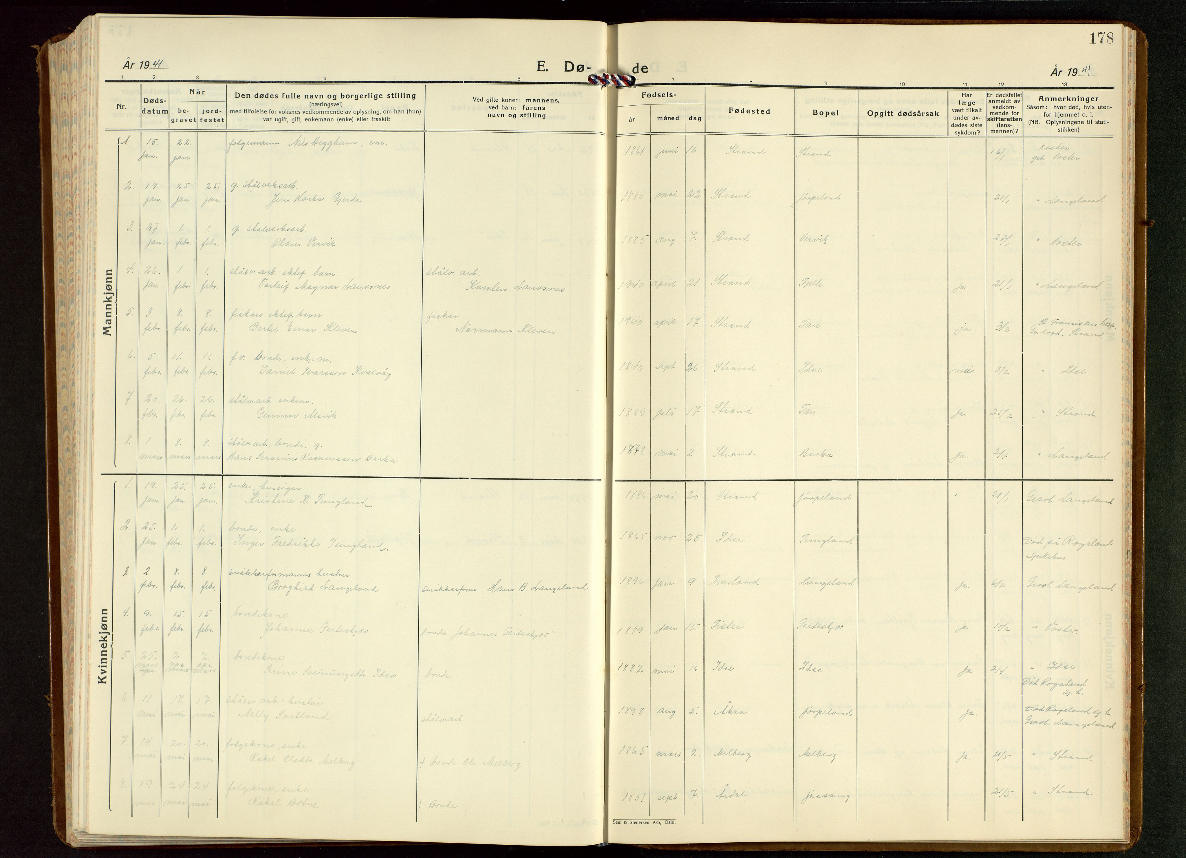 Strand sokneprestkontor, SAST/A-101828/H/Ha/Hab/L0006: Parish register (copy) no. B 6, 1933-1950, p. 178