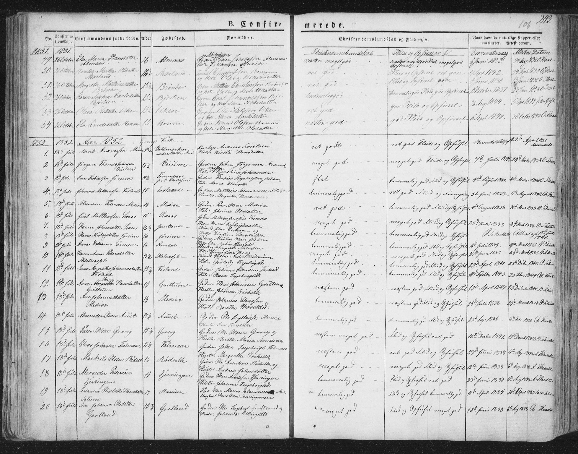 Ministerialprotokoller, klokkerbøker og fødselsregistre - Nord-Trøndelag, SAT/A-1458/758/L0513: Parish register (official) no. 758A02 /1, 1839-1868, p. 106