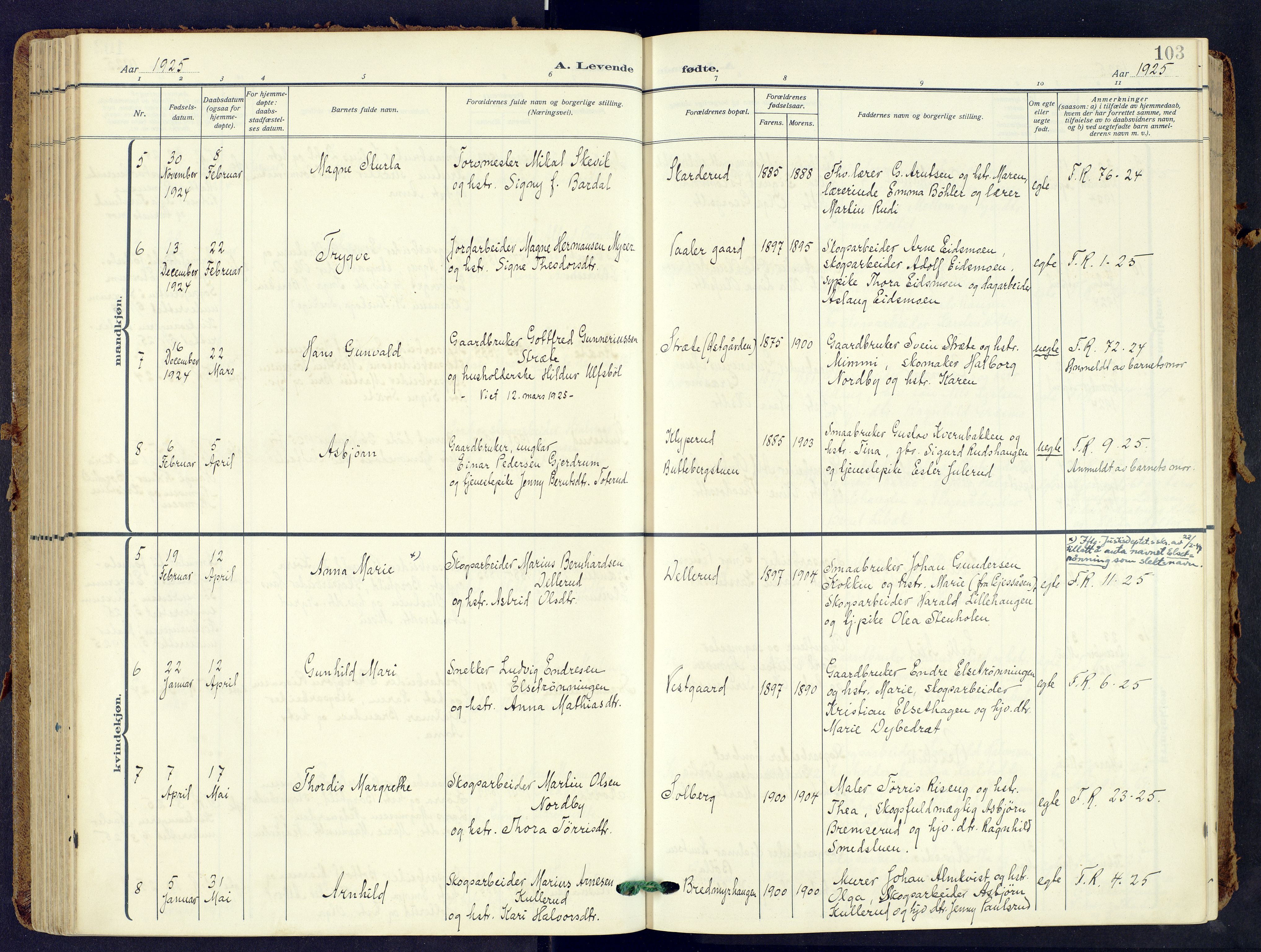 Våler prestekontor, Hedmark, AV/SAH-PREST-040/H/Ha/Haa/L0009: Parish register (official) no. 9, 1912-1940, p. 103