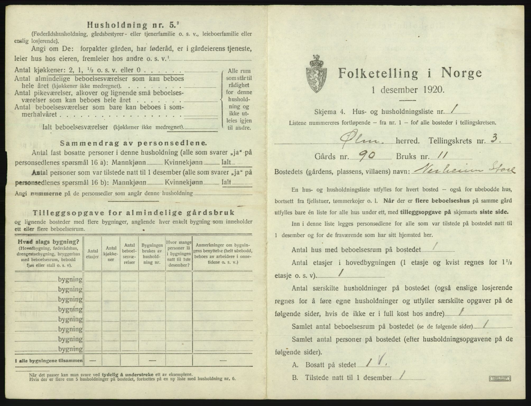 SAB, 1920 census for Ølen, 1920, p. 169