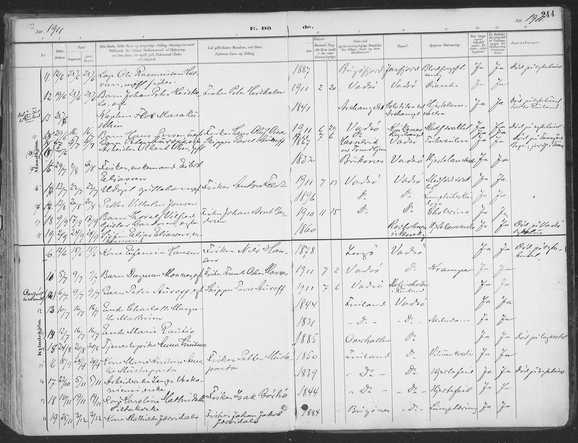 Vadsø sokneprestkontor, SATØ/S-1325/H/Ha/L0007kirke: Parish register (official) no. 7, 1896-1916, p. 244