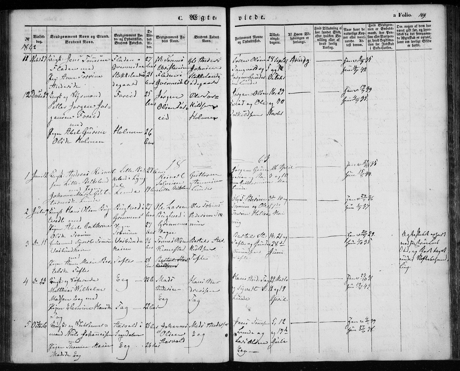 Søgne sokneprestkontor, SAK/1111-0037/F/Fa/Fab/L0010: Parish register (official) no. A 10, 1853-1869, p. 169