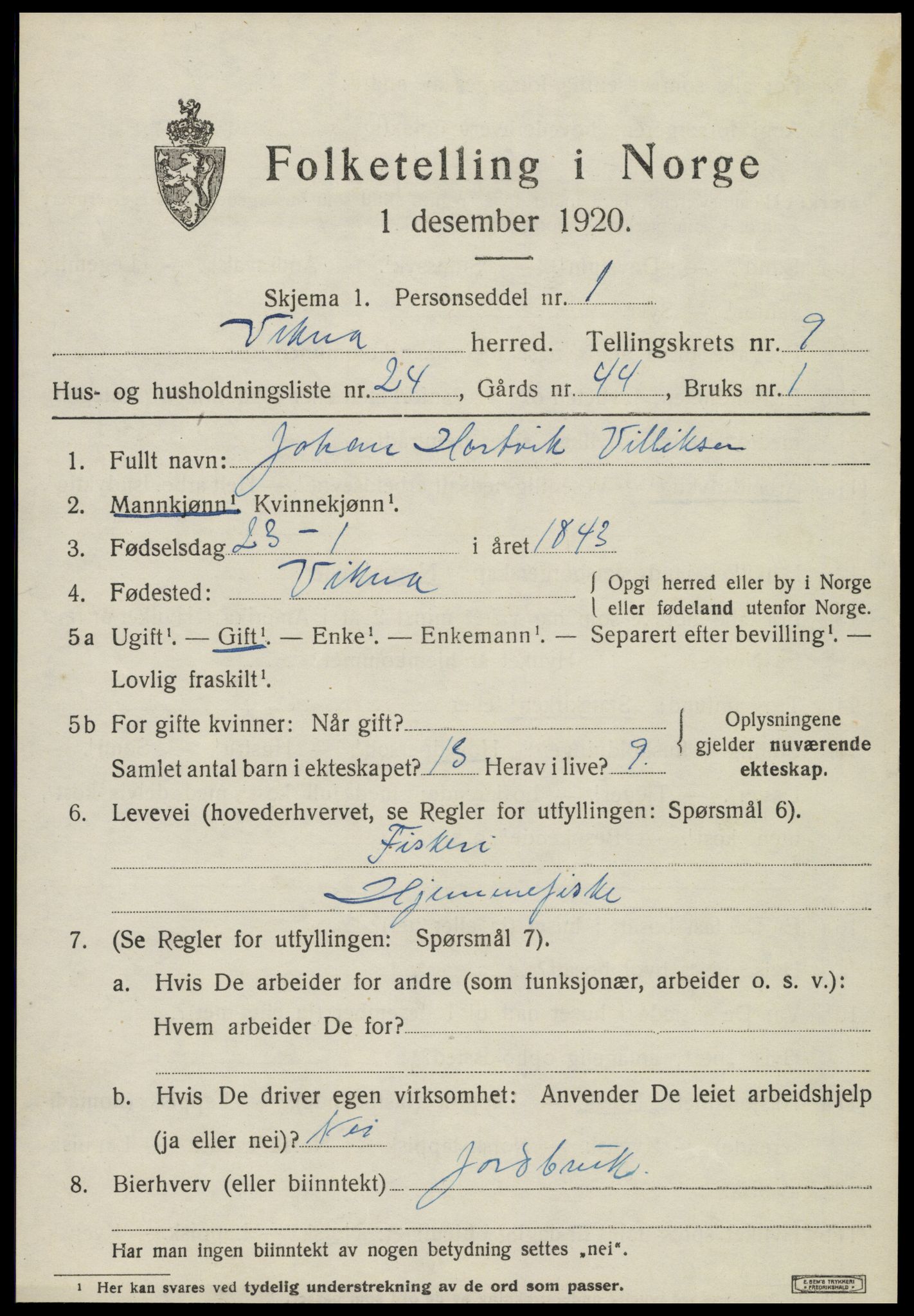 SAT, 1920 census for Vikna, 1920, p. 6681