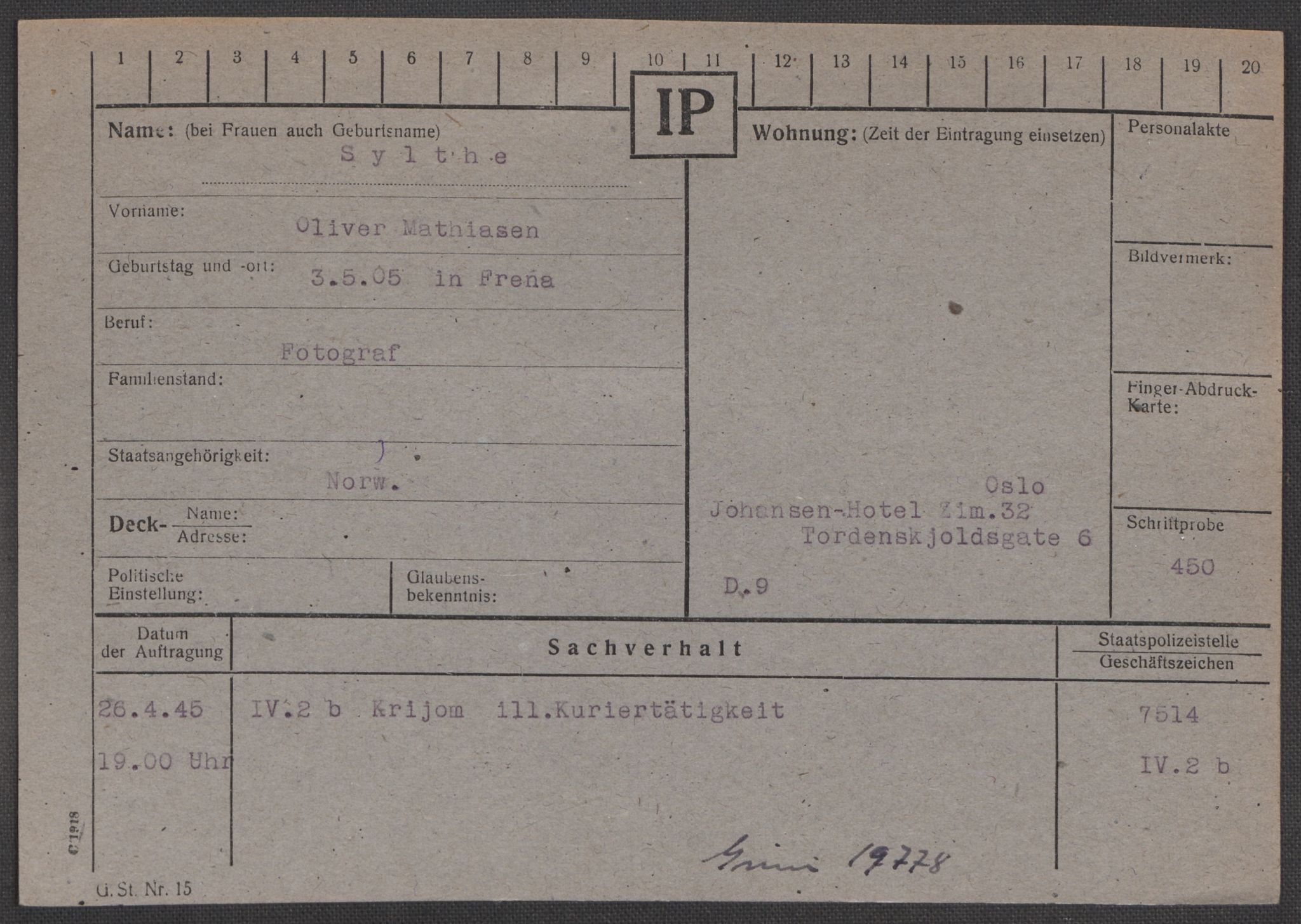 Befehlshaber der Sicherheitspolizei und des SD, RA/RAFA-5969/E/Ea/Eaa/L0009: Register over norske fanger i Møllergata 19: Ru-Sy, 1940-1945, p. 1610