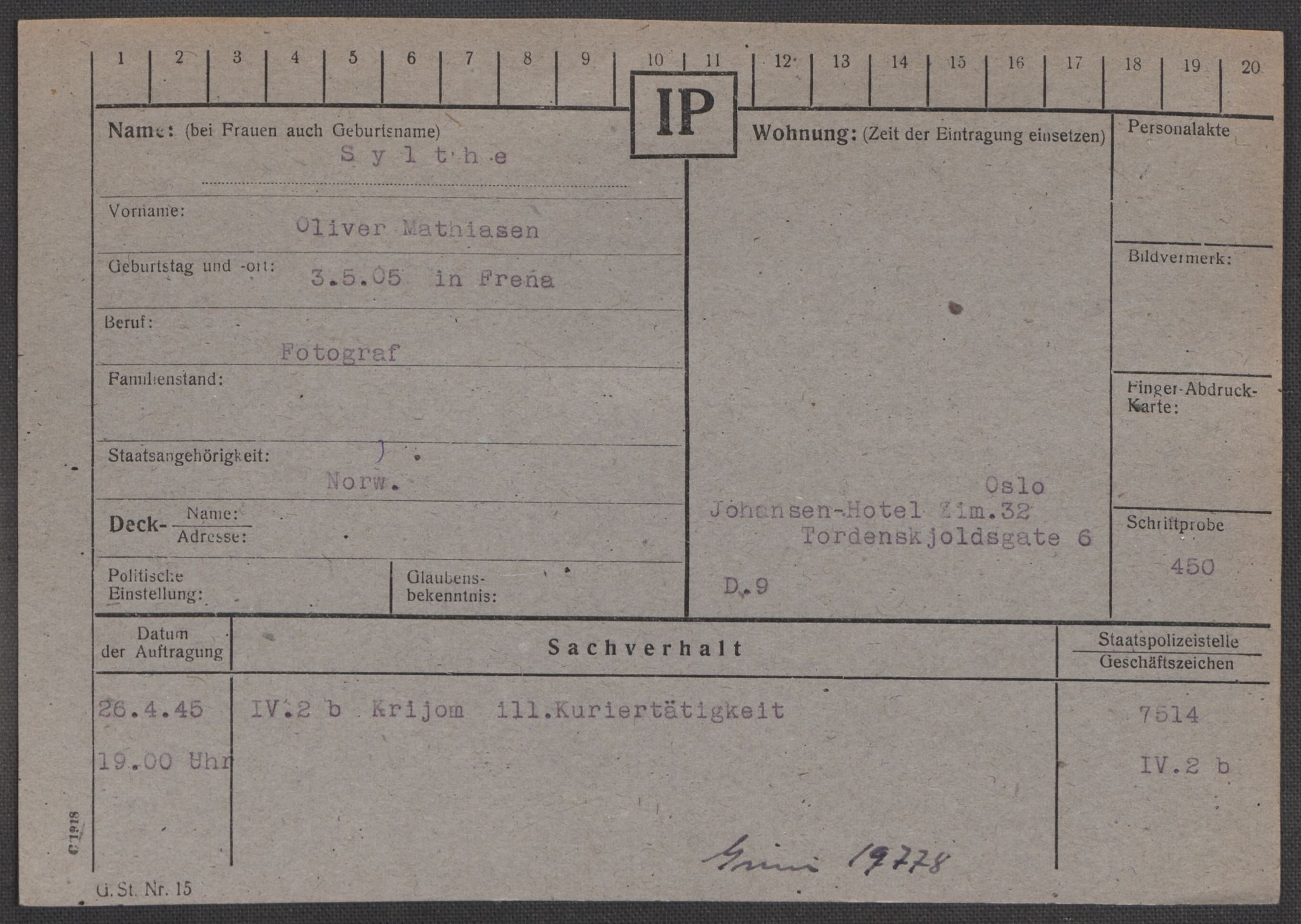 Befehlshaber der Sicherheitspolizei und des SD, AV/RA-RAFA-5969/E/Ea/Eaa/L0009: Register over norske fanger i Møllergata 19: Ru-Sy, 1940-1945, p. 1610