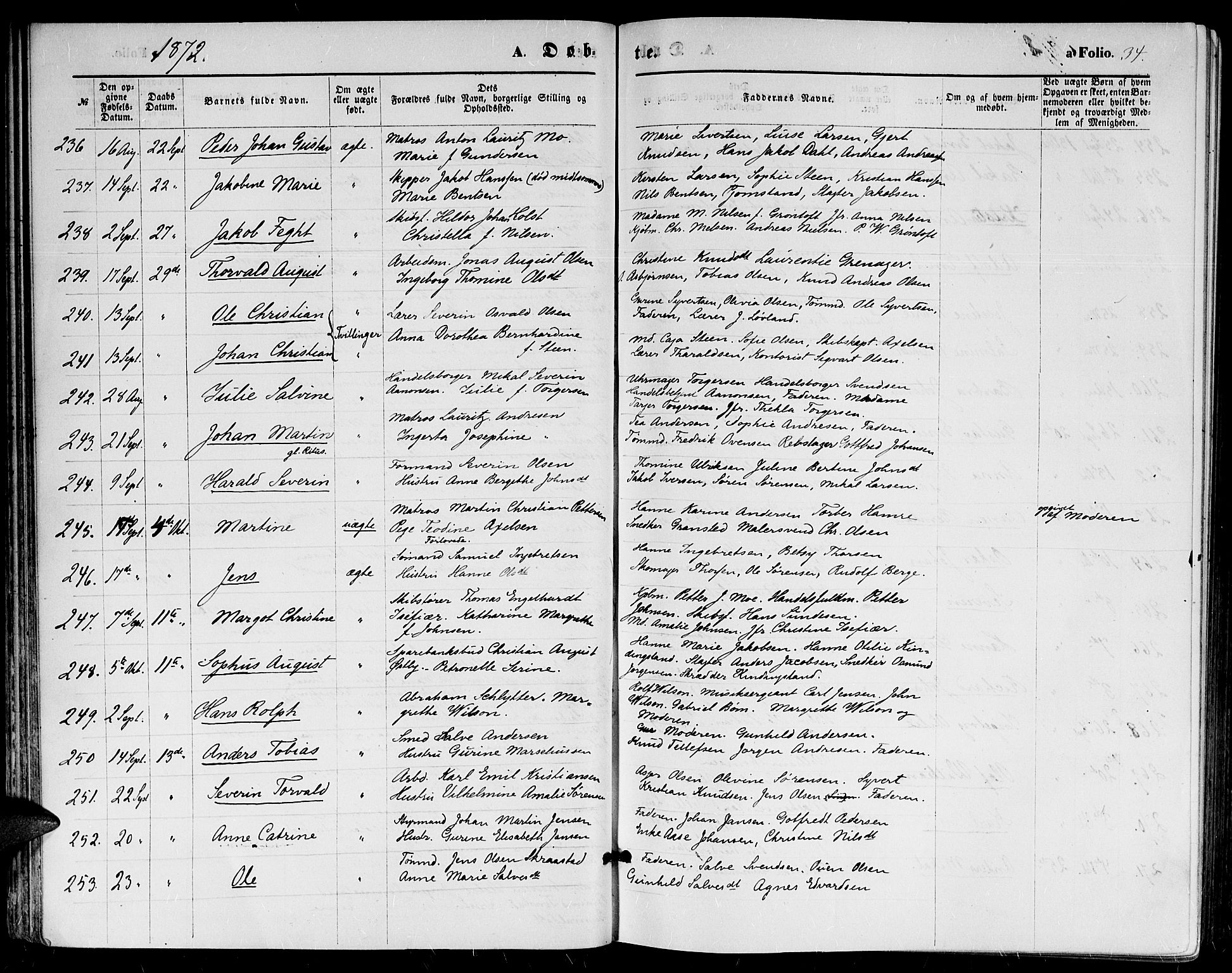Kristiansand domprosti, SAK/1112-0006/F/Fb/L0013: Parish register (copy) no. B 13, 1871-1880, p. 34