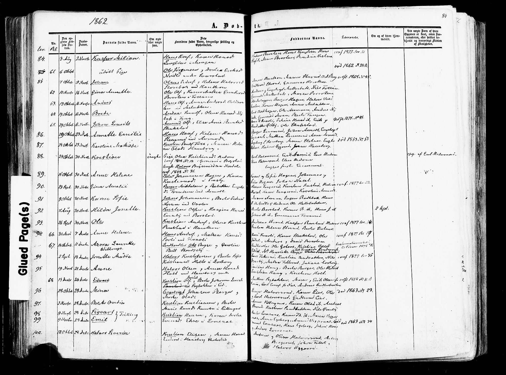Aurskog prestekontor Kirkebøker, SAO/A-10304a/F/Fa/L0007: Parish register (official) no. I 7, 1854-1877, p. 84