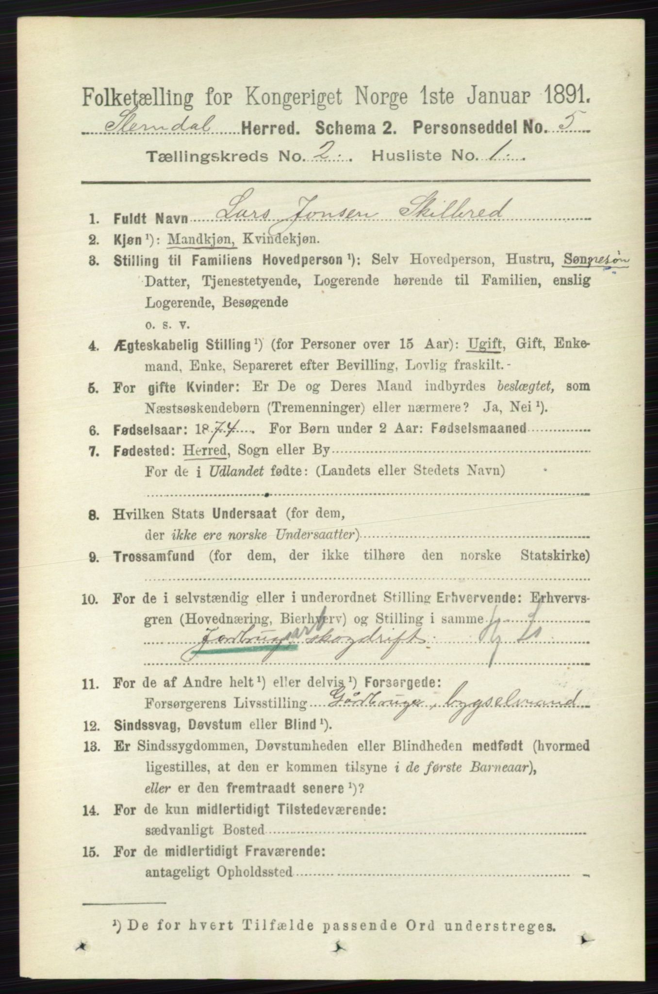 RA, 1891 census for 0811 Slemdal, 1891, p. 371