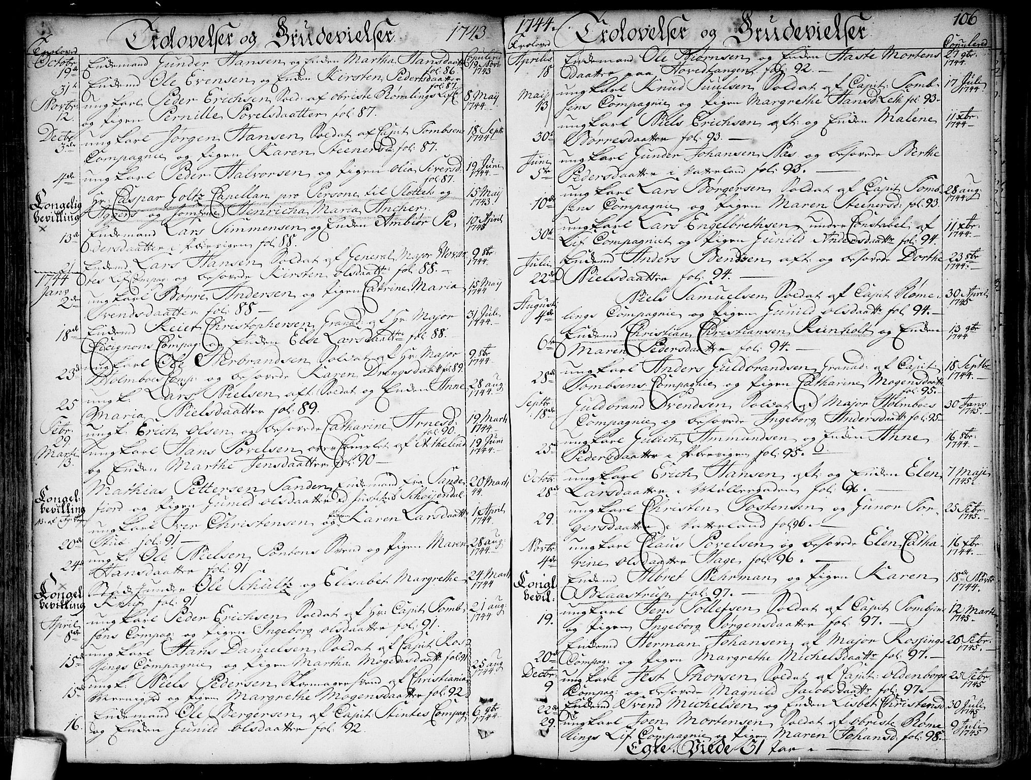 Garnisonsmenigheten Kirkebøker, SAO/A-10846/F/Fa/L0001: Parish register (official) no. 1, 1734-1756, p. 106