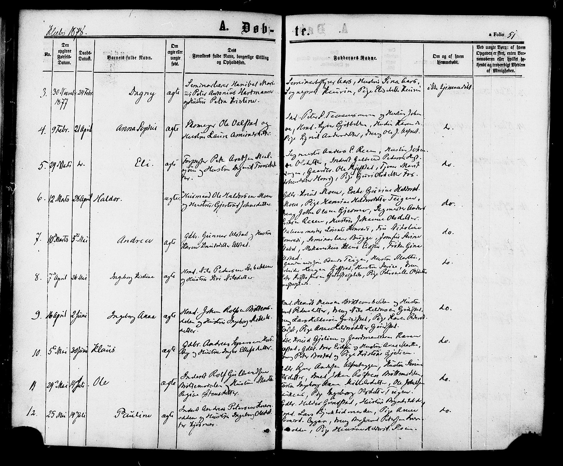 Ministerialprotokoller, klokkerbøker og fødselsregistre - Sør-Trøndelag, SAT/A-1456/618/L0442: Parish register (official) no. 618A06 /1, 1863-1879, p. 51