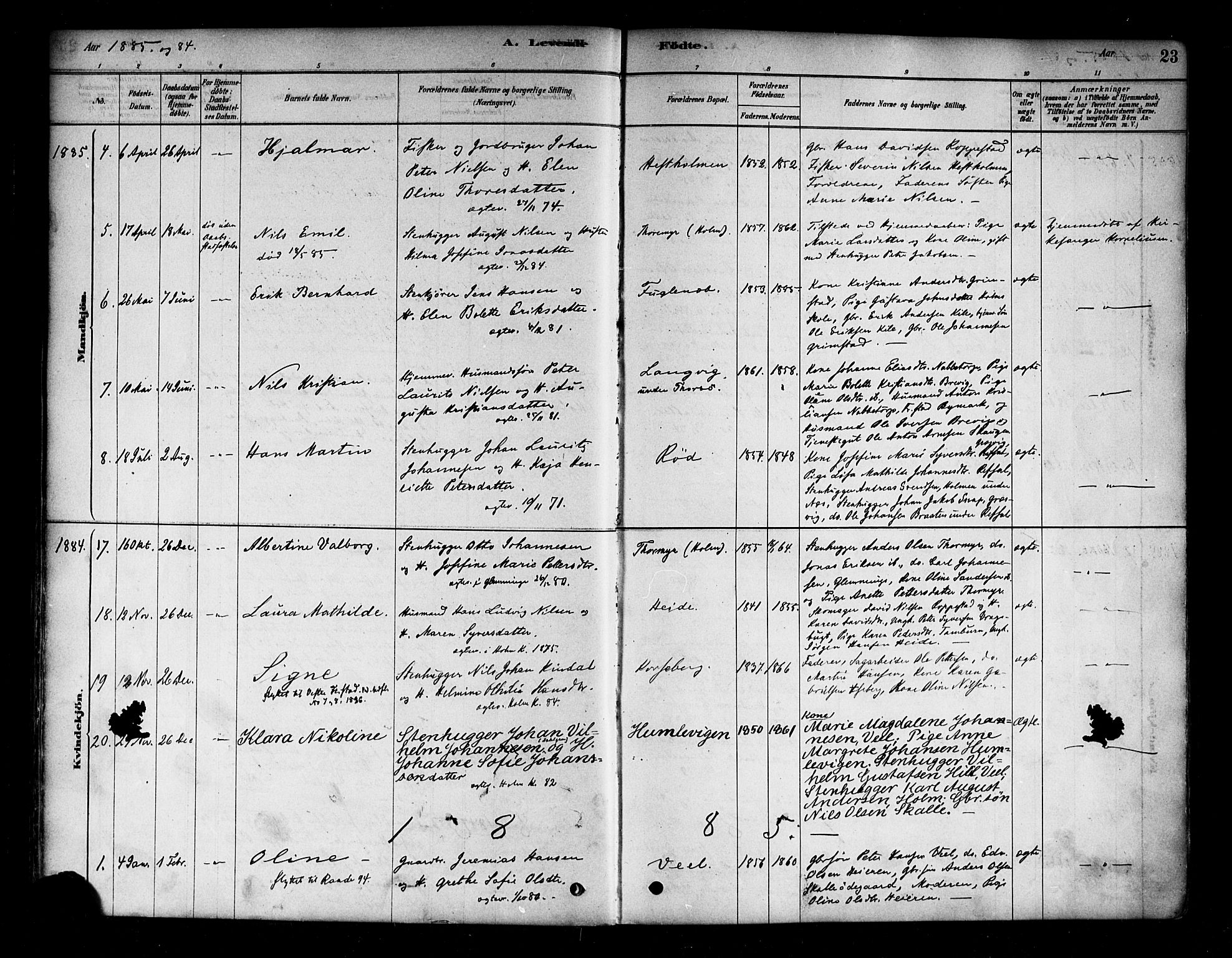 Borge prestekontor Kirkebøker, SAO/A-10903/F/Fb/L0003: Parish register (official) no. II 3, 1878-1902, p. 23