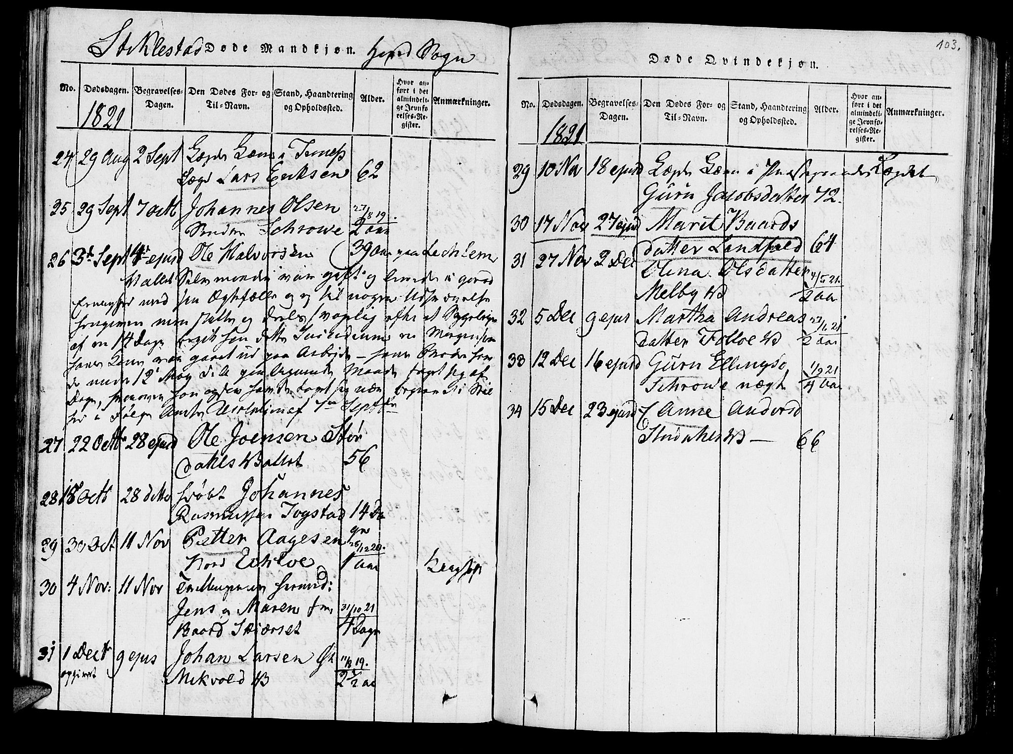 Ministerialprotokoller, klokkerbøker og fødselsregistre - Nord-Trøndelag, AV/SAT-A-1458/723/L0234: Parish register (official) no. 723A05 /1, 1816-1840, p. 103