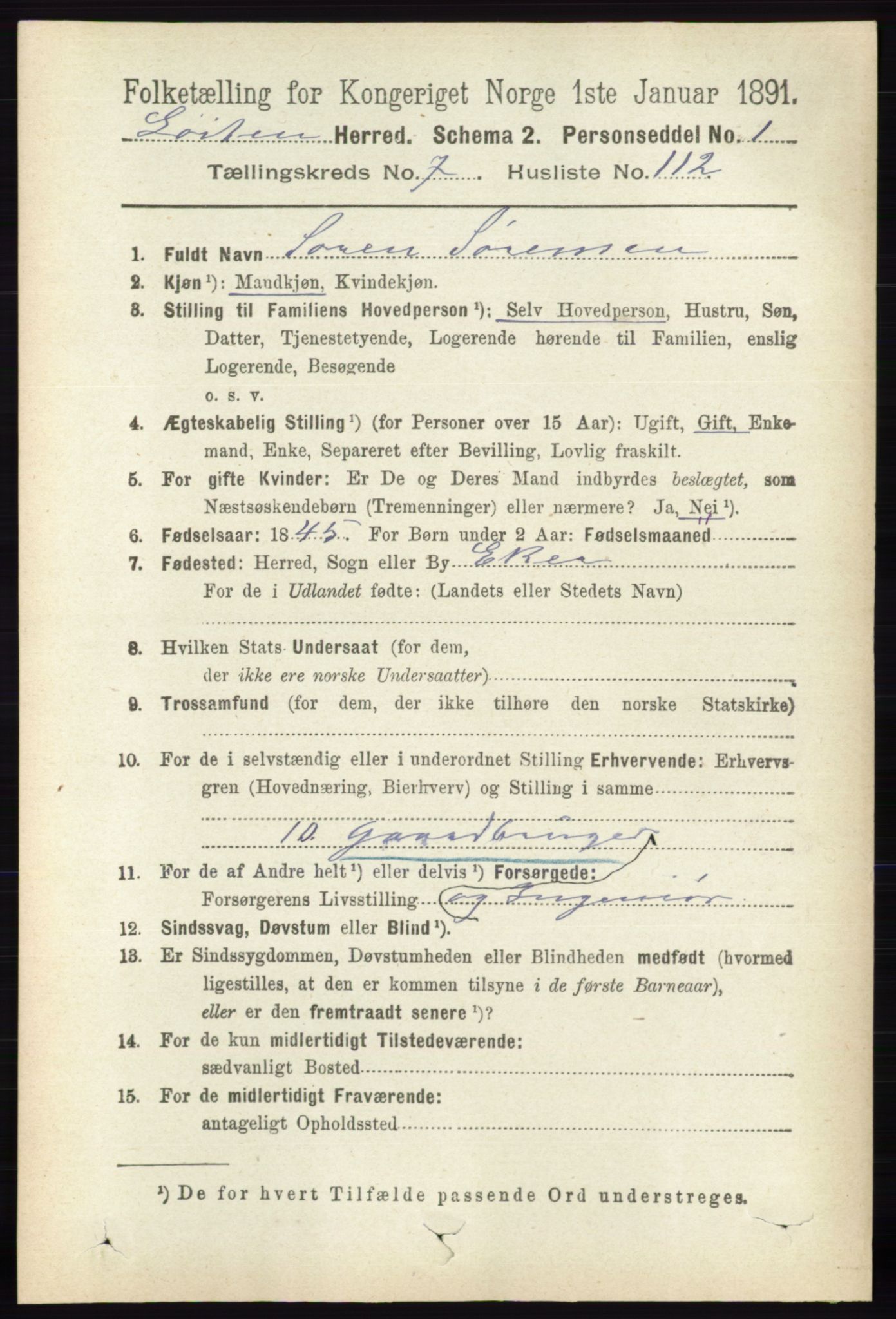 RA, 1891 census for 0415 Løten, 1891, p. 5004