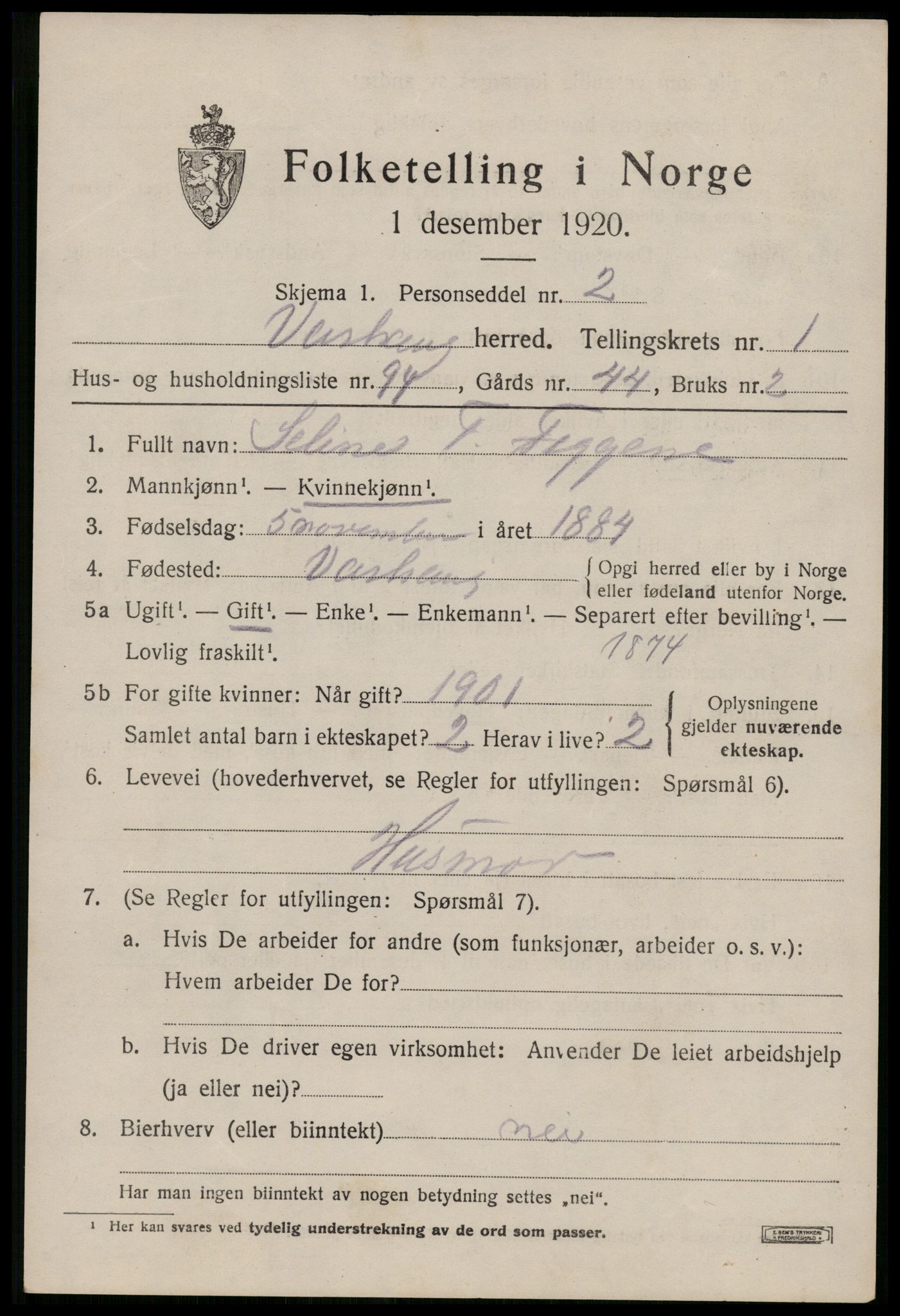 SAST, 1920 census for Varhaug, 1920, p. 1979