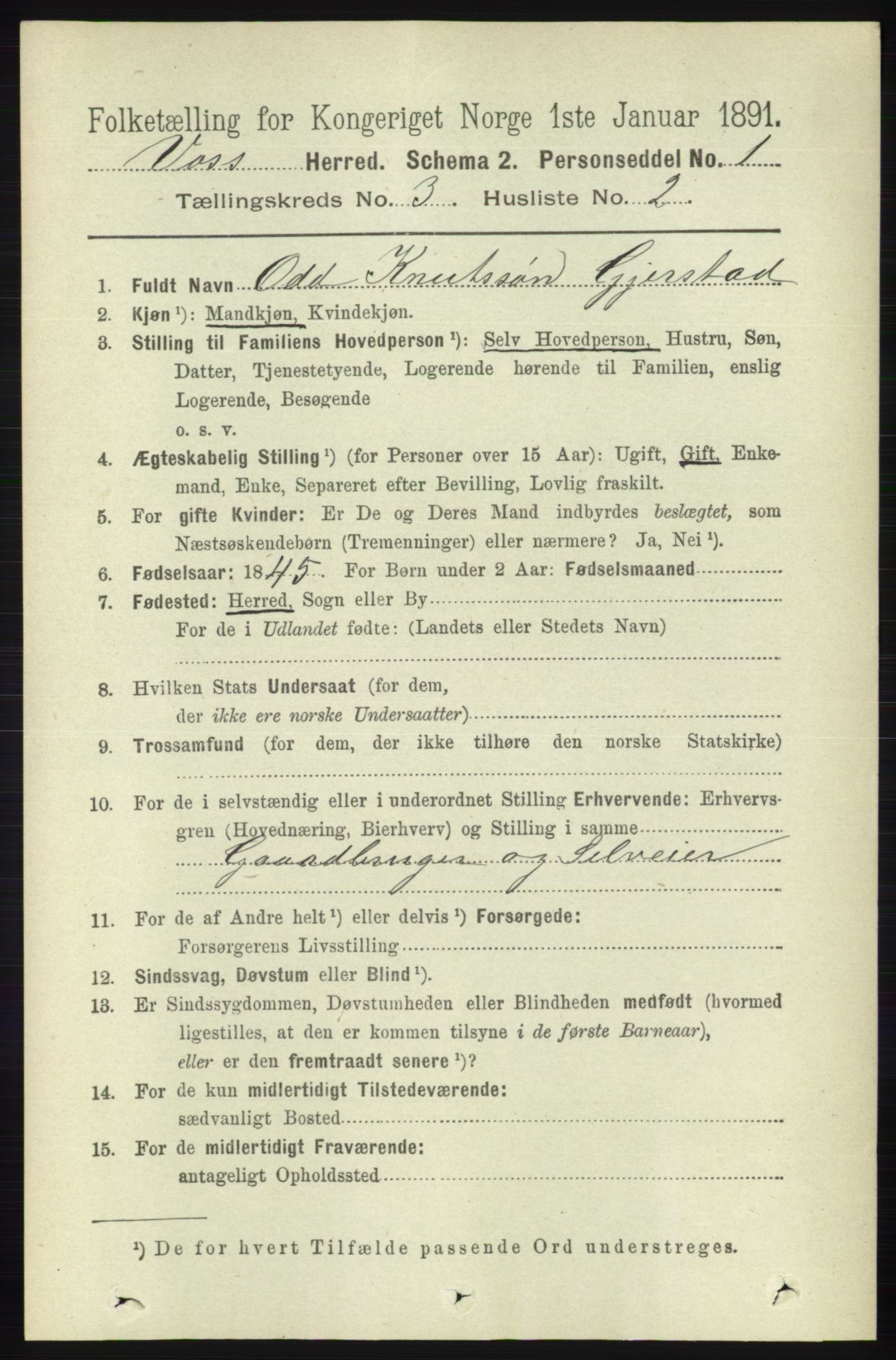 RA, 1891 census for 1235 Voss, 1891, p. 1187