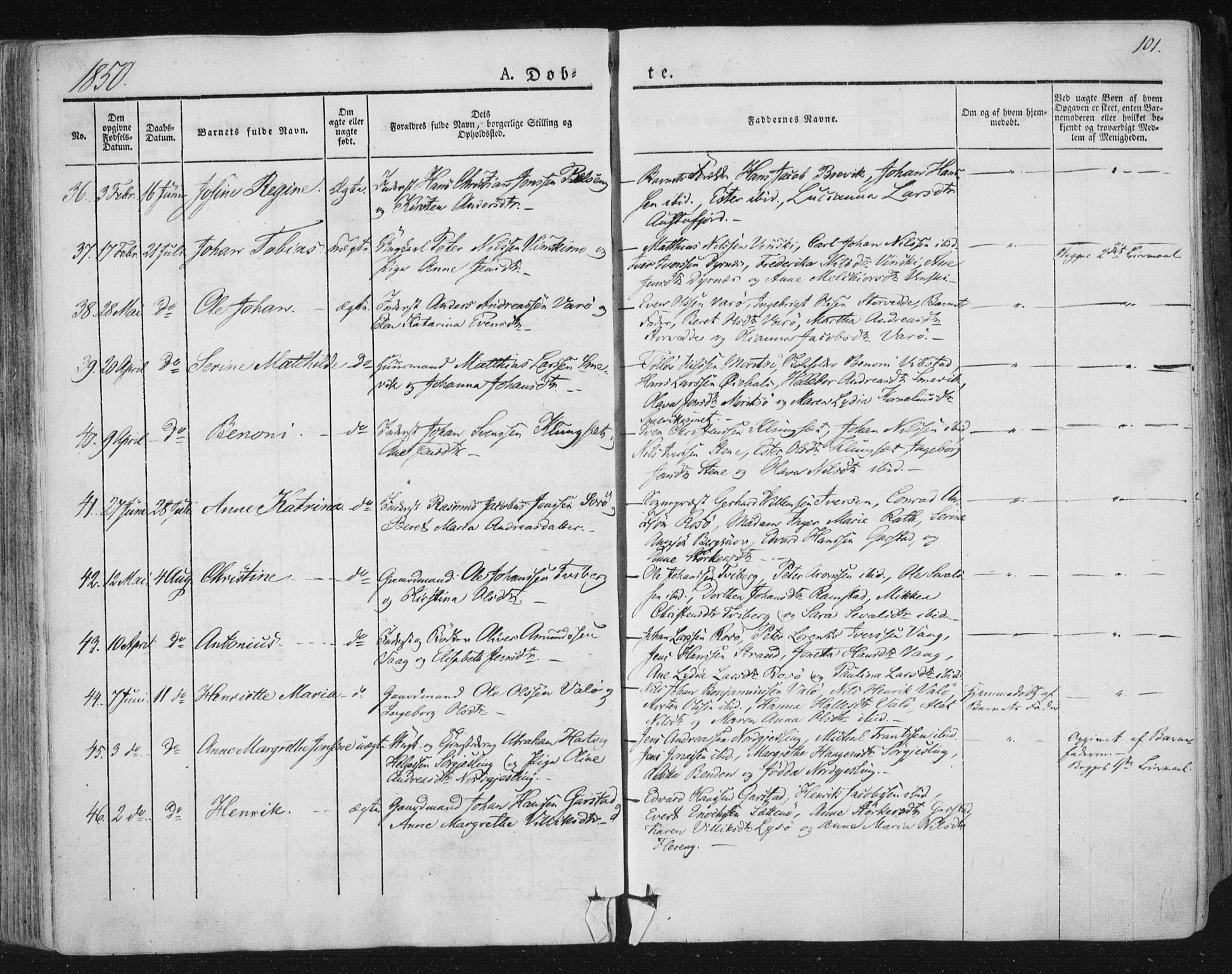 Ministerialprotokoller, klokkerbøker og fødselsregistre - Nord-Trøndelag, SAT/A-1458/784/L0669: Parish register (official) no. 784A04, 1829-1859, p. 101