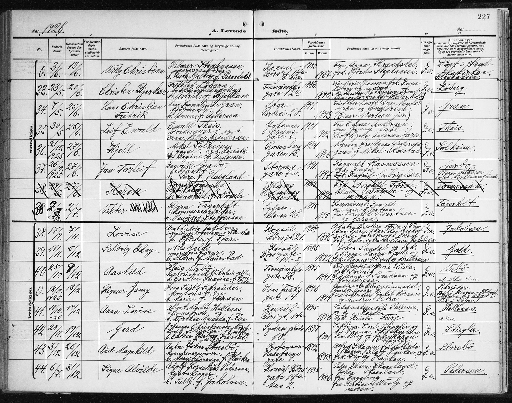 Johanneskirken sokneprestembete, AV/SAB-A-76001/H/Haa: Parish register (official) no. A 3, 1913-1934, p. 227