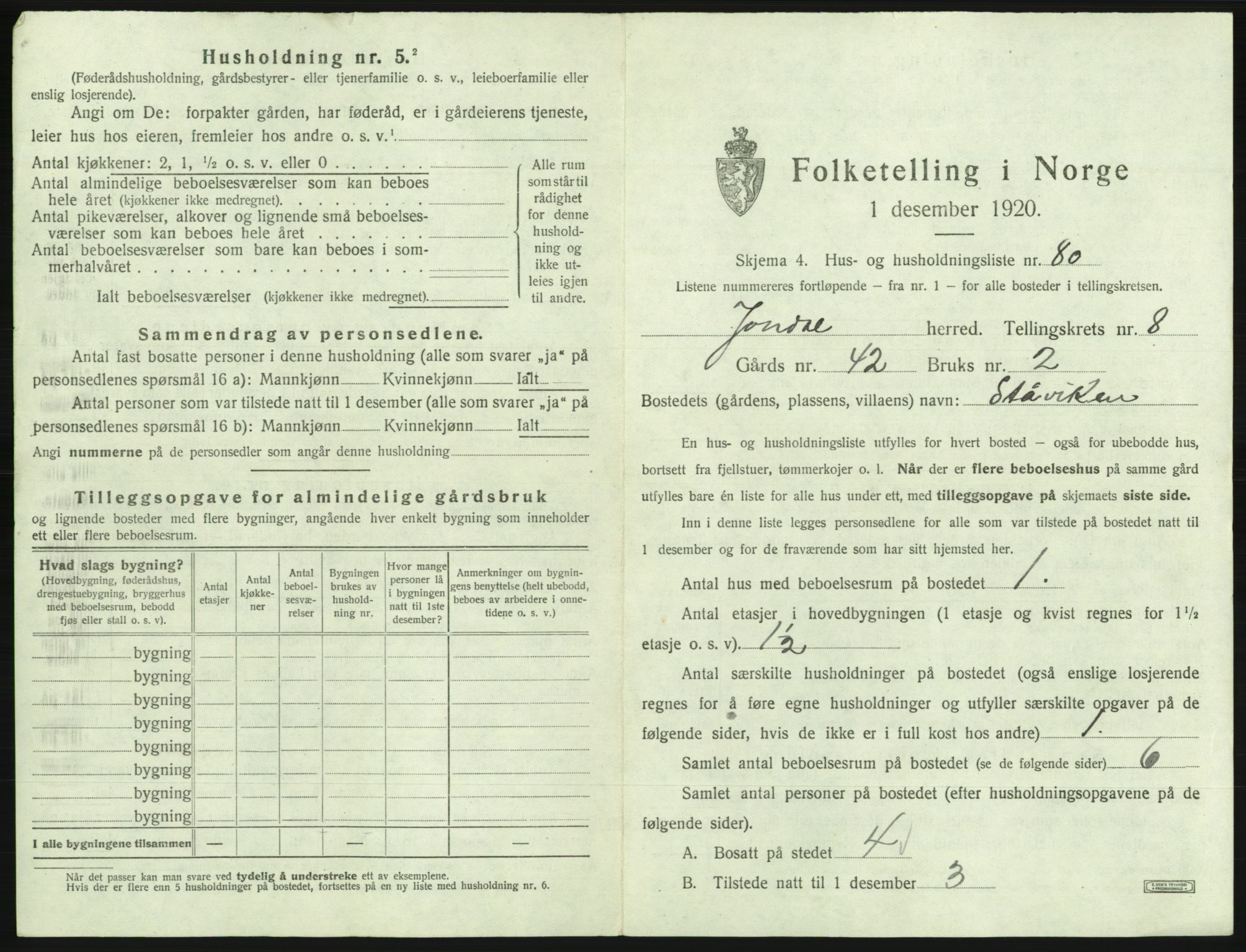 SAB, 1920 census for Jondal, 1920, p. 838