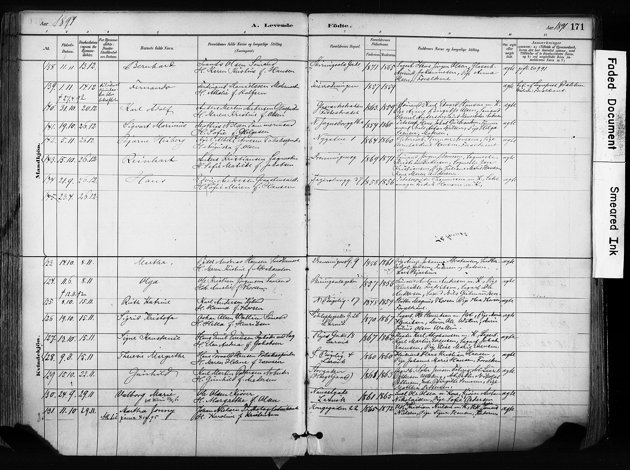 Larvik kirkebøker, AV/SAKO-A-352/F/Fa/L0009: Parish register (official) no. I 9, 1884-1904, p. 171