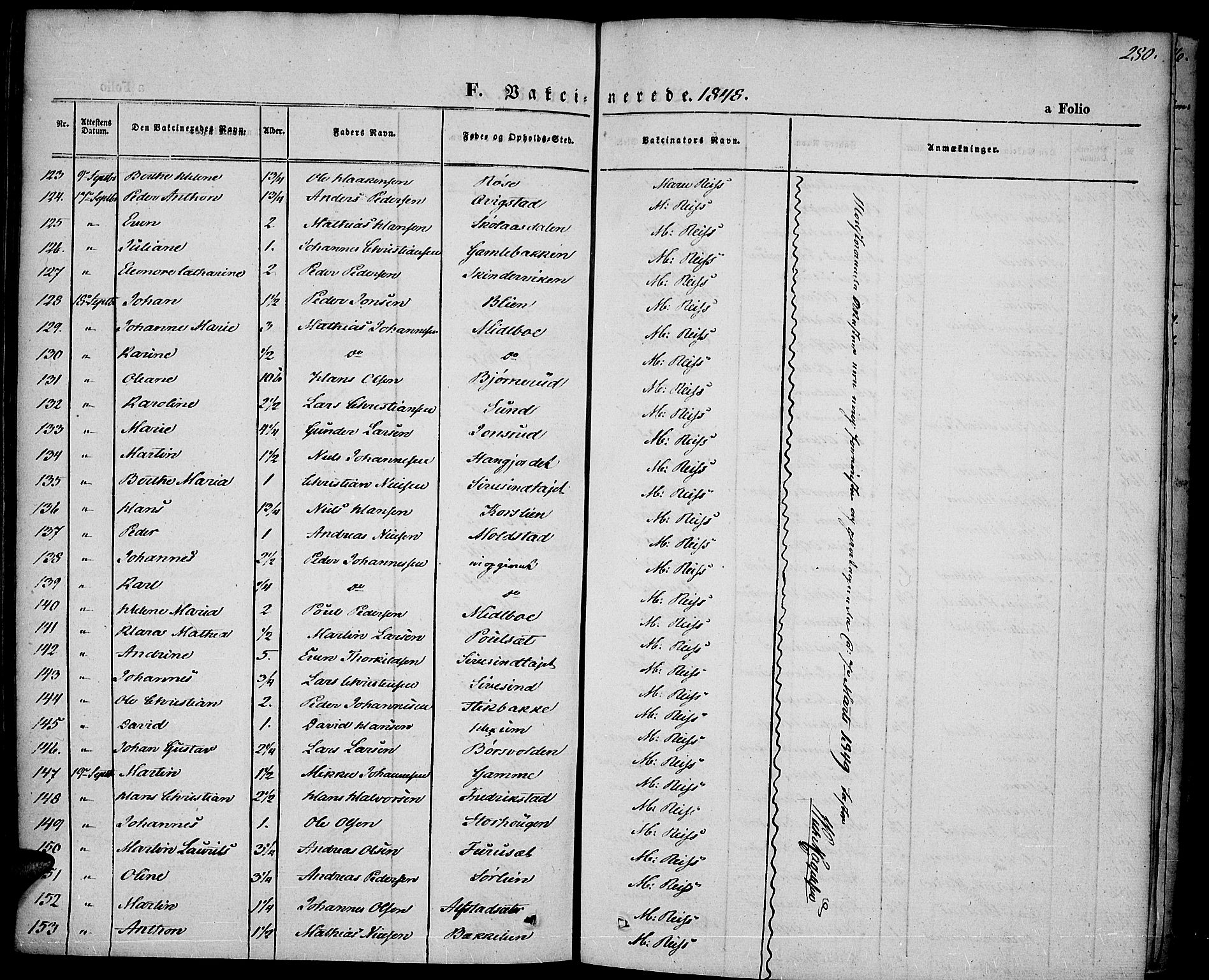 Vestre Toten prestekontor, AV/SAH-PREST-108/H/Ha/Haa/L0004: Parish register (official) no. 4, 1844-1849, p. 280