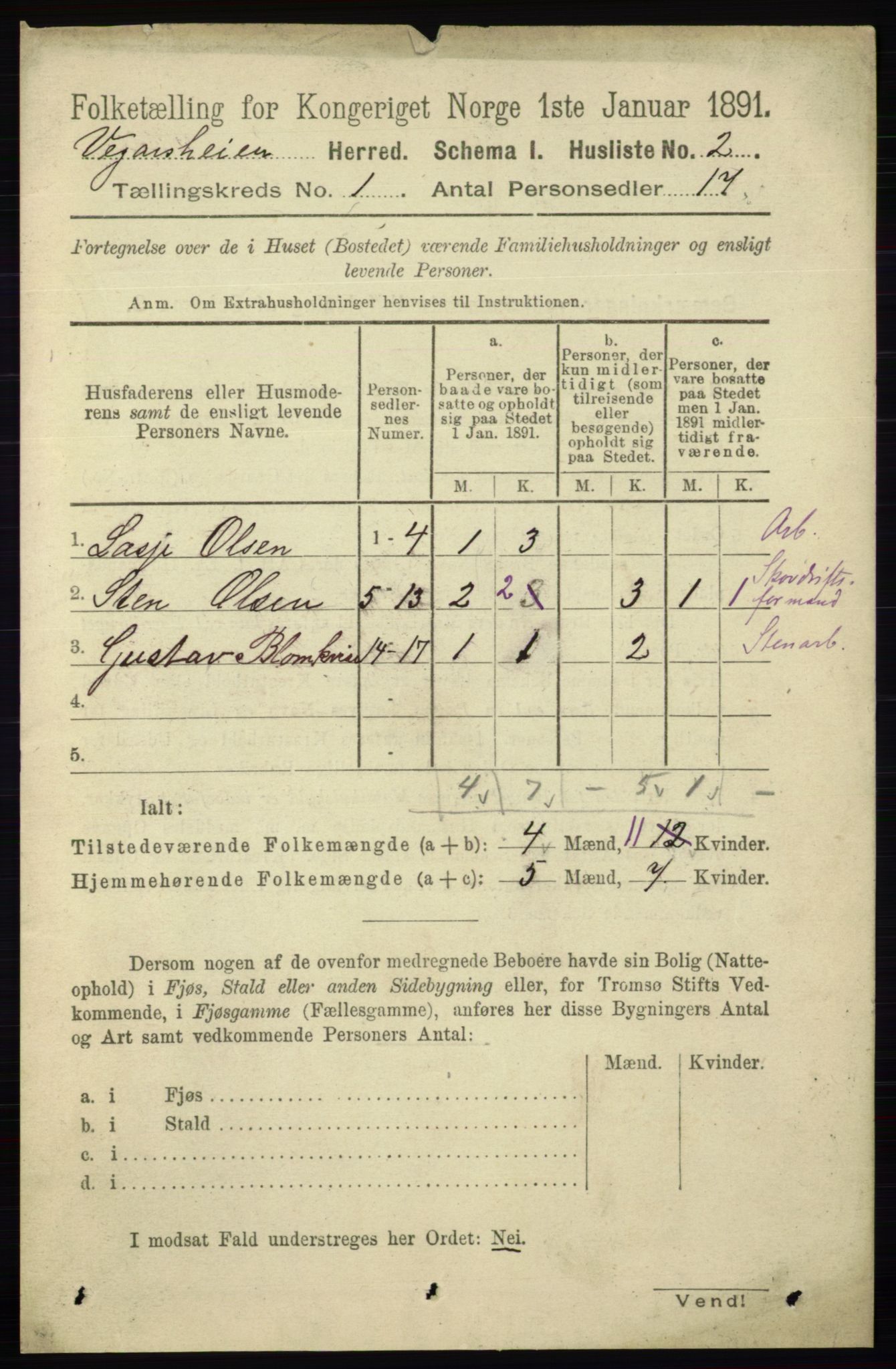 RA, 1891 census for 0912 Vegårshei, 1891, p. 30