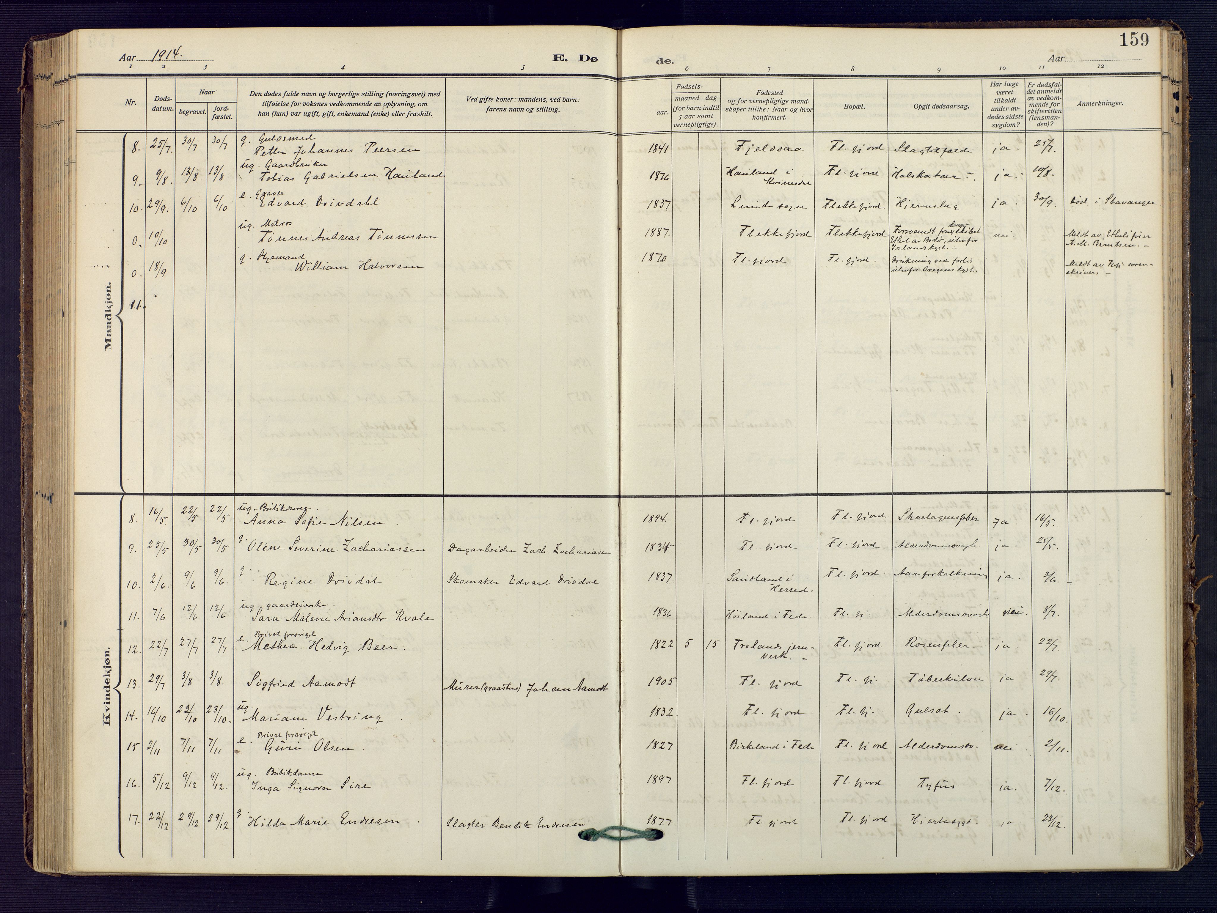 Flekkefjord sokneprestkontor, AV/SAK-1111-0012/F/Fa/Faa/L0003: Parish register (official) no. A 3, 1913-1928, p. 159