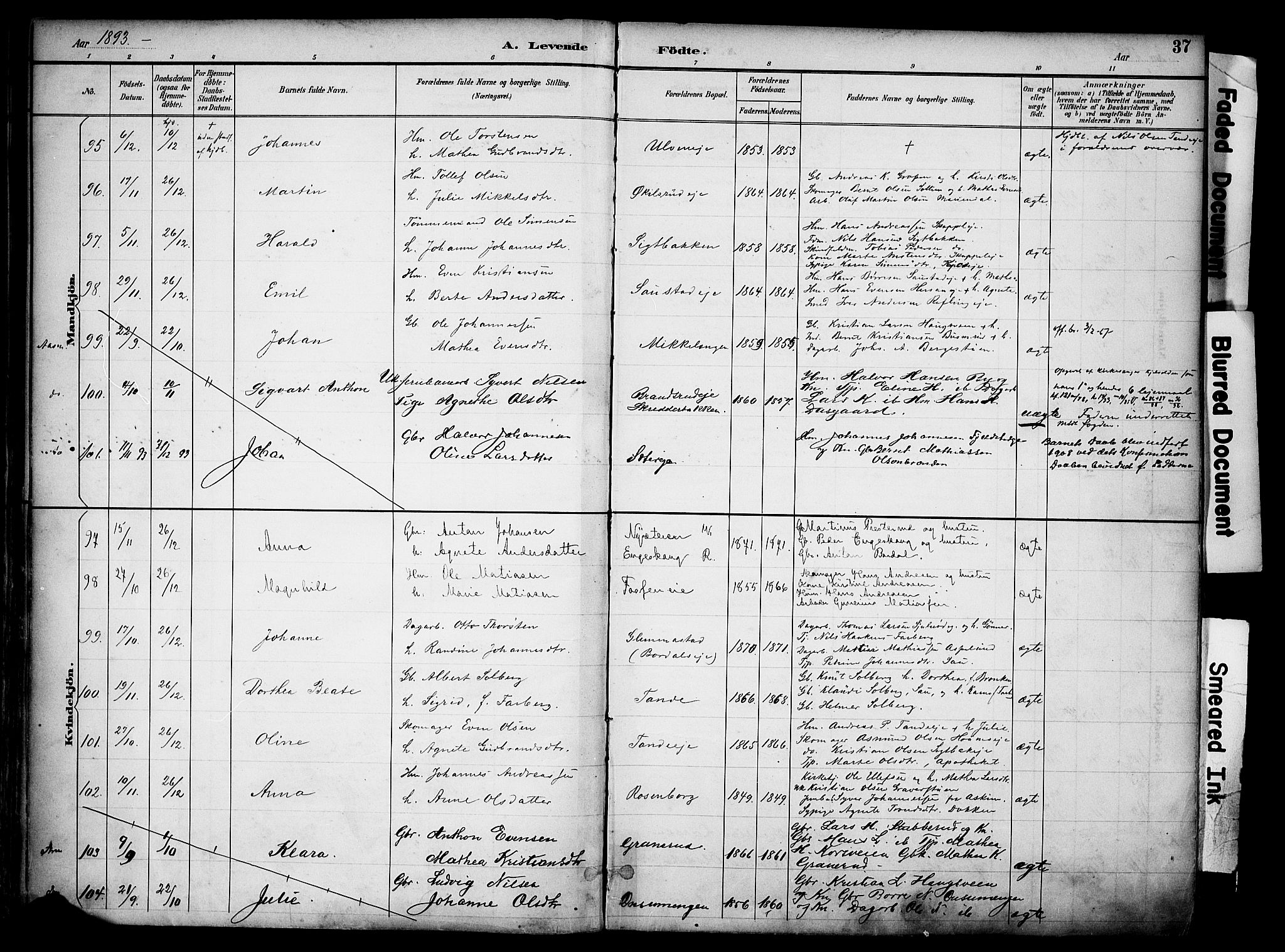 Ringsaker prestekontor, AV/SAH-PREST-014/K/Ka/L0017: Parish register (official) no. 17, 1891-1902, p. 37