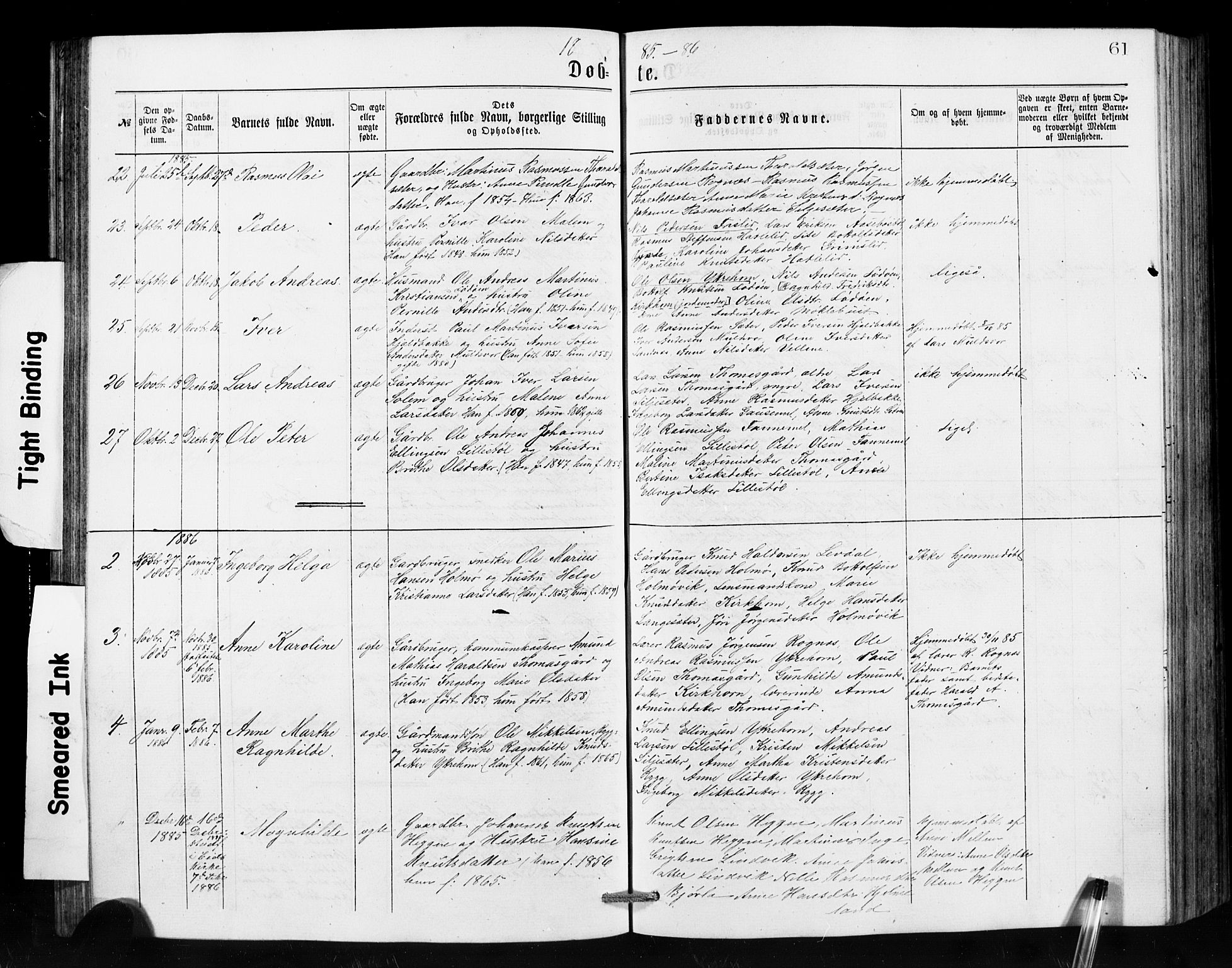 Hornindal sokneprestembete, SAB/A-82401/H/Hab: Parish register (copy) no. A 1, 1876-1894, p. 61