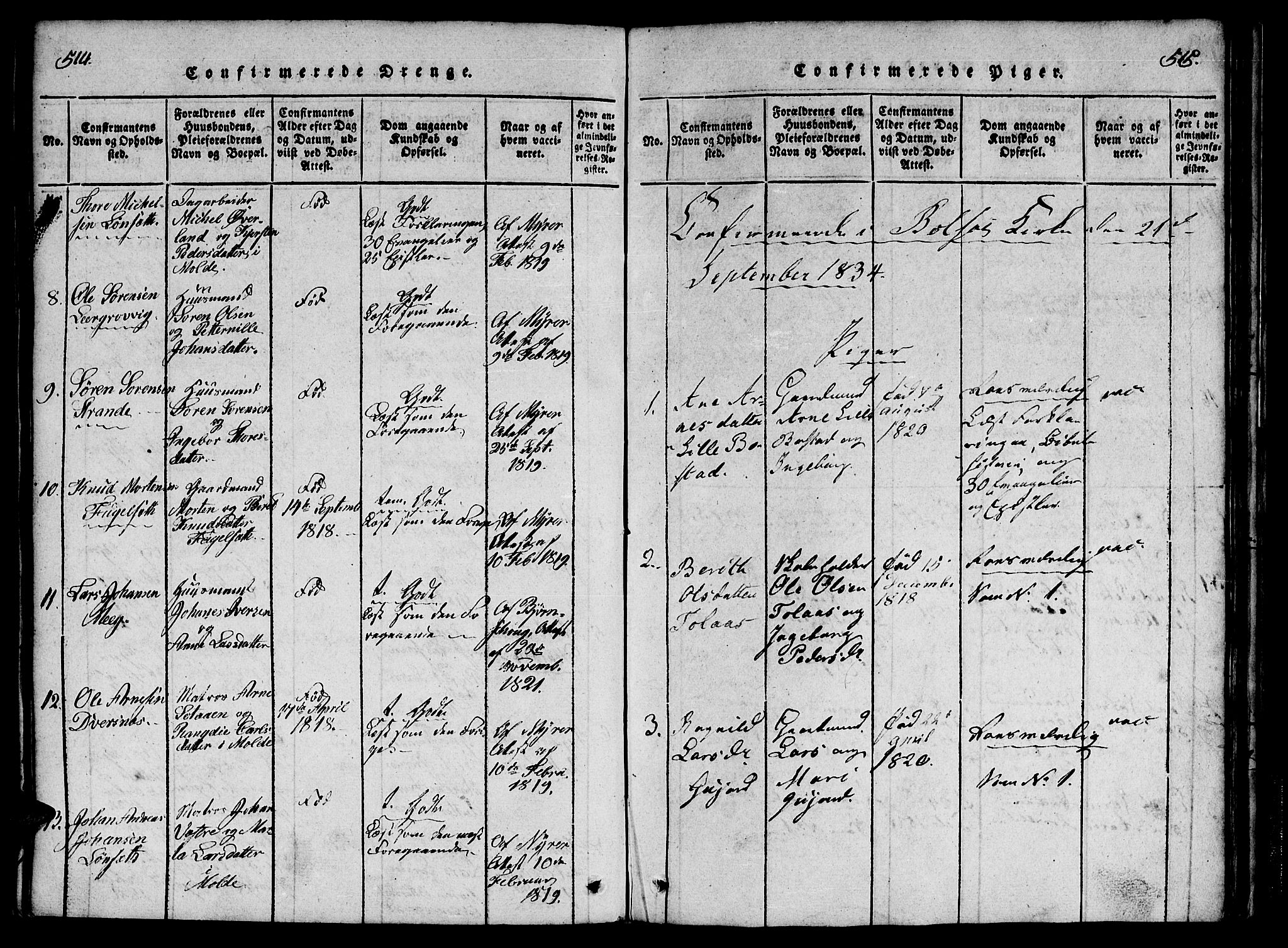 Ministerialprotokoller, klokkerbøker og fødselsregistre - Møre og Romsdal, SAT/A-1454/555/L0652: Parish register (official) no. 555A03, 1817-1843, p. 514-515