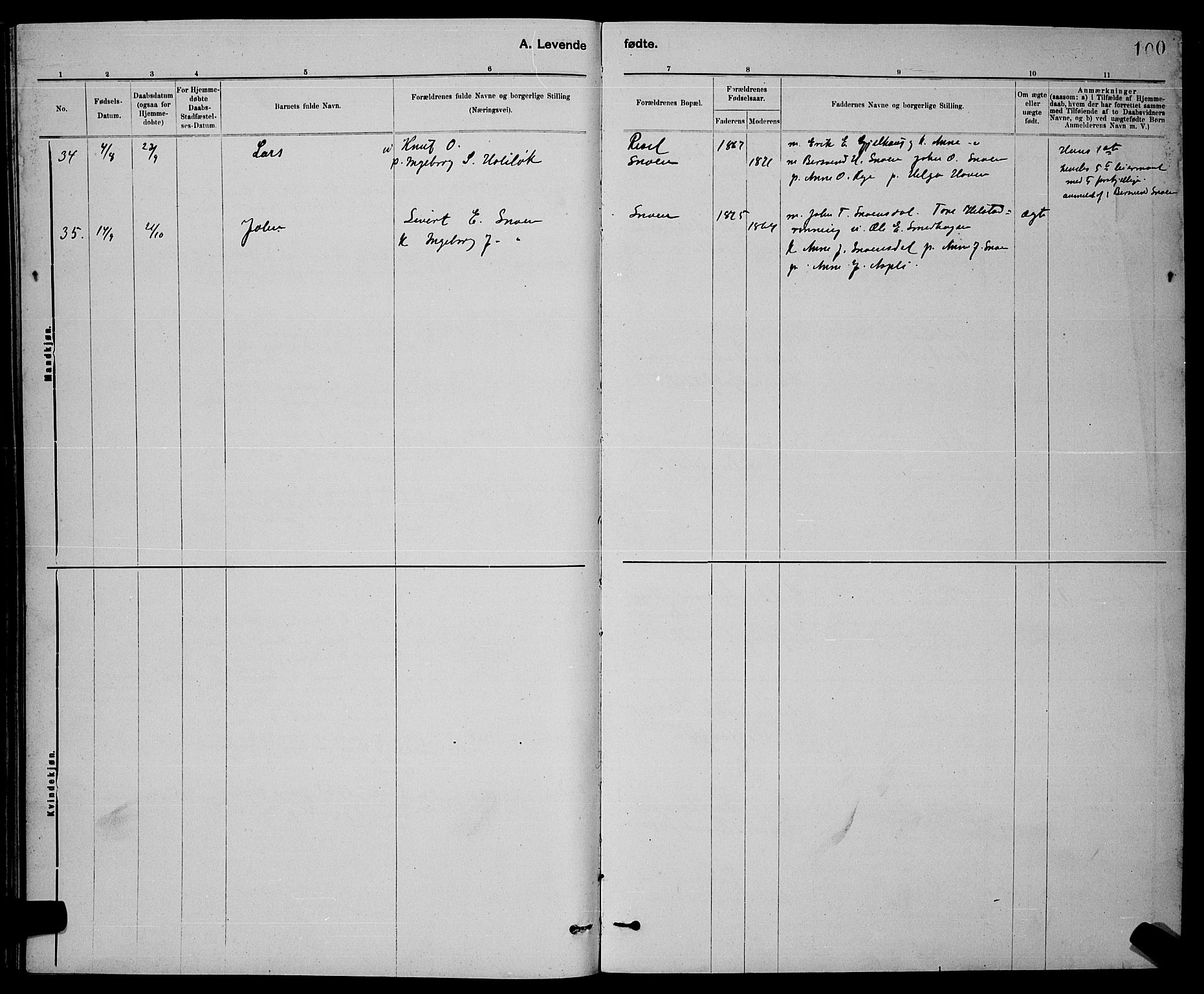 Ministerialprotokoller, klokkerbøker og fødselsregistre - Sør-Trøndelag, SAT/A-1456/672/L0863: Parish register (copy) no. 672C02, 1888-1901, p. 100
