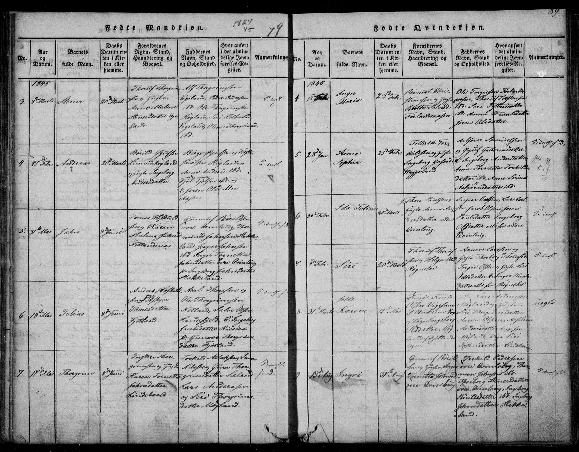 Fjotland sokneprestkontor, AV/SAK-1111-0010/F/Fb/L0001: Parish register (copy) no. B 1, 1816-1849, p. 89