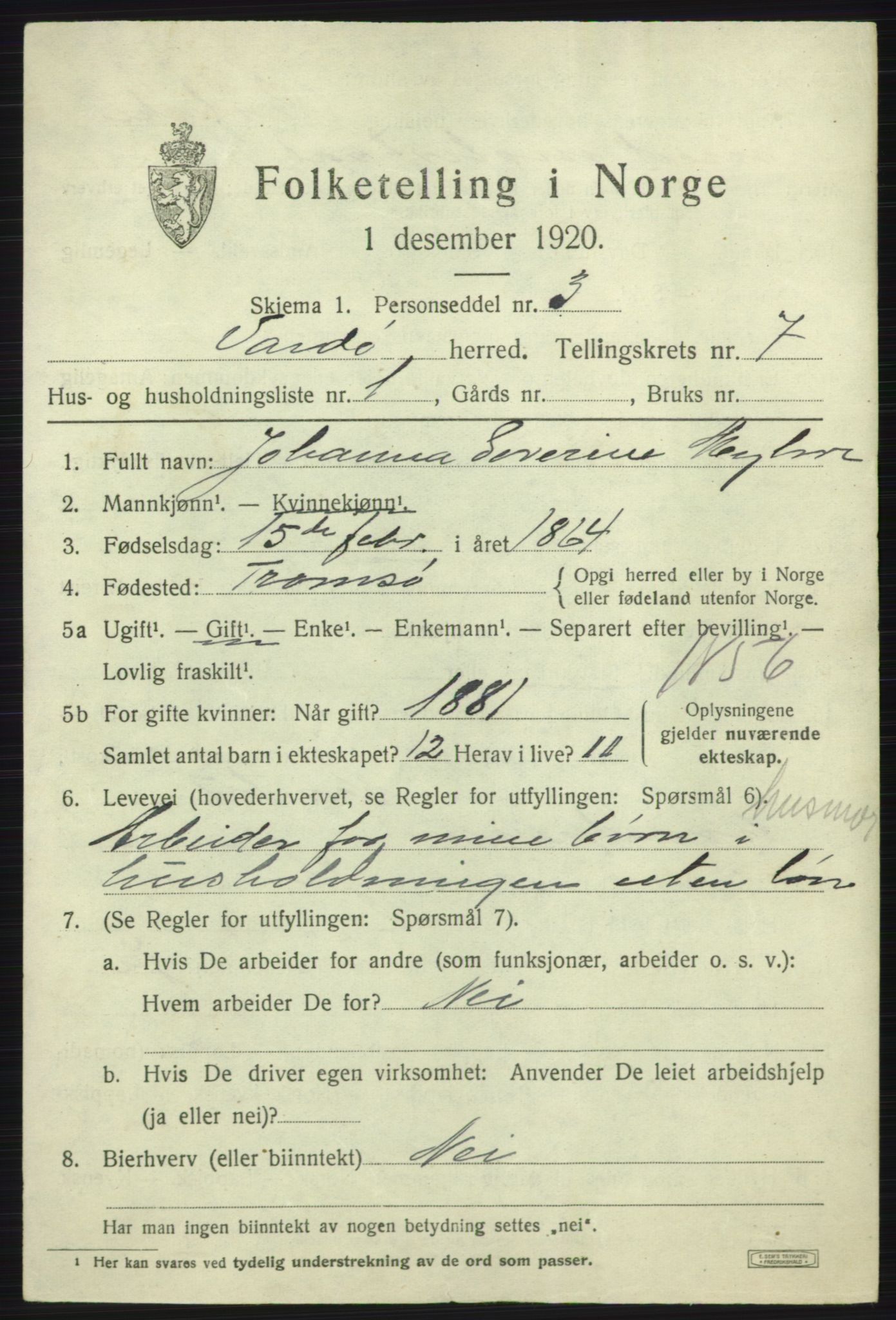 SATØ, 1920 census for Vardø rural district, 1920, p. 2940