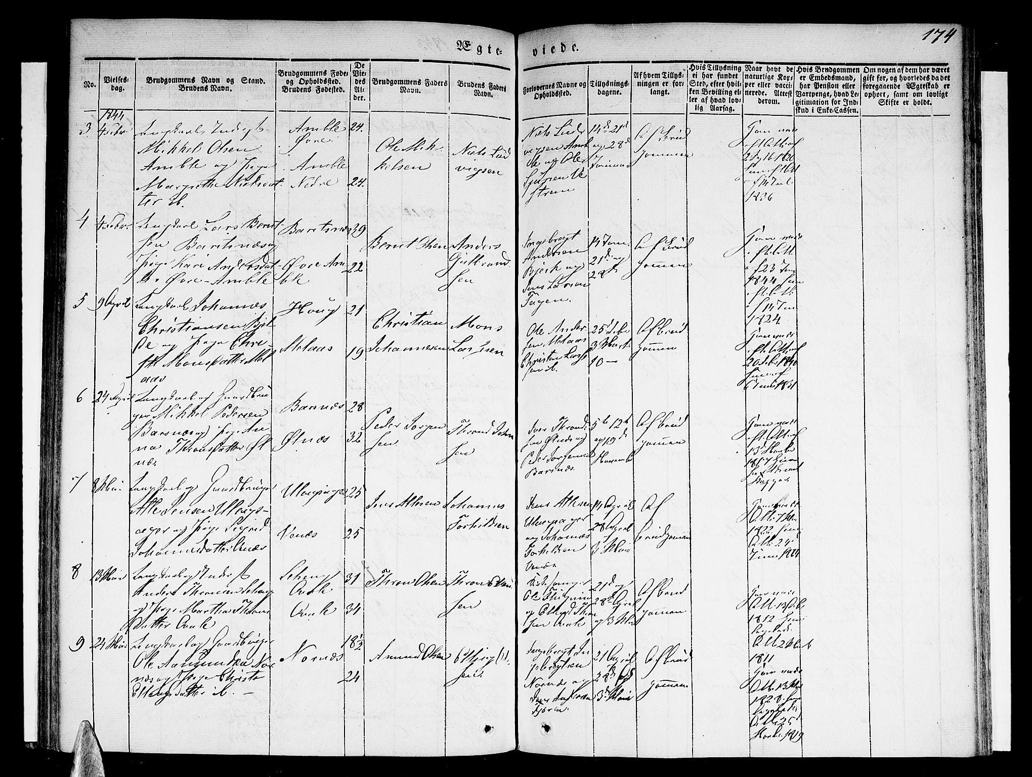 Sogndal sokneprestembete, AV/SAB-A-81301/H/Haa/Haaa/L0011: Parish register (official) no. A 11, 1839-1847, p. 174