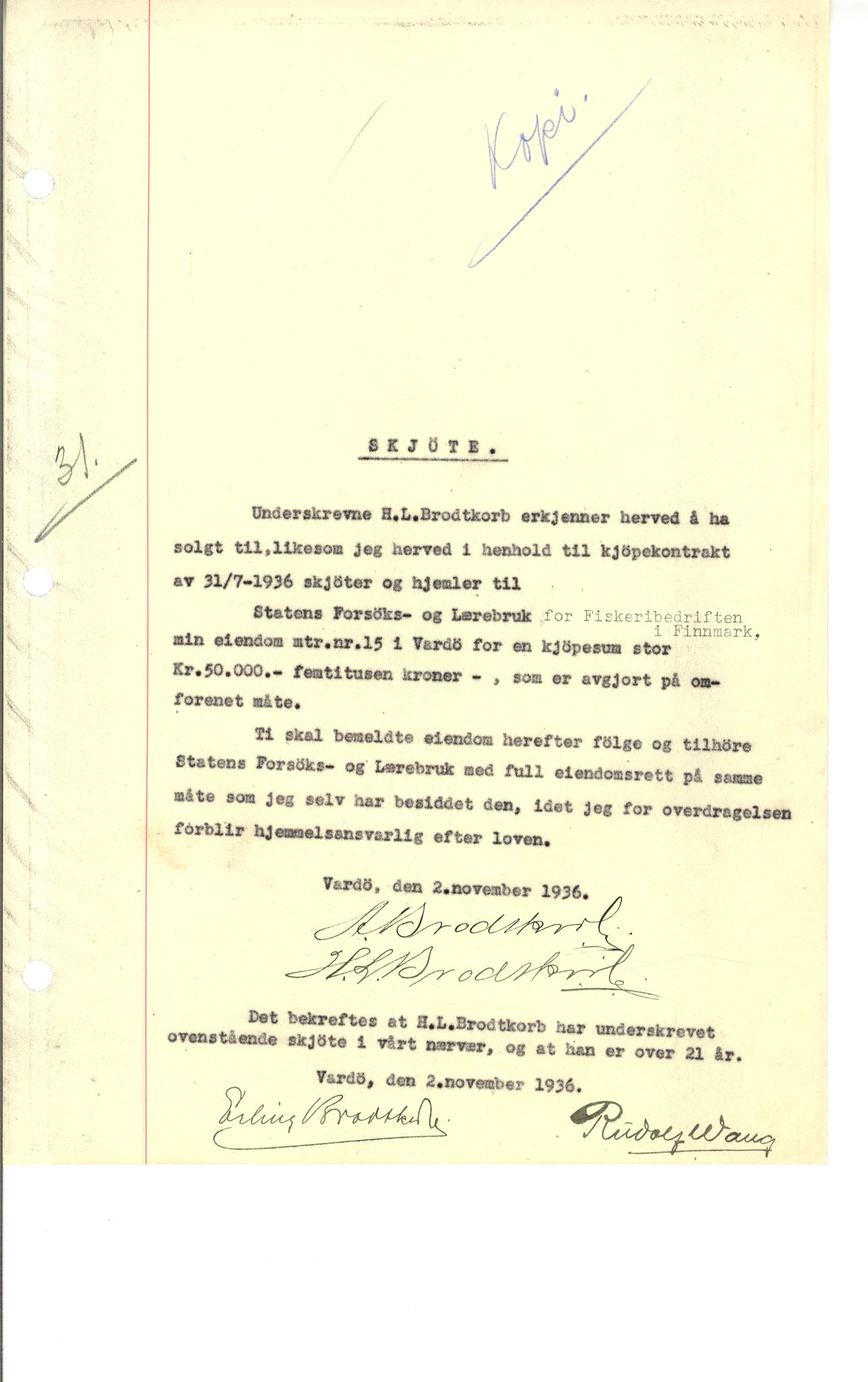 Brodtkorb handel A/S, VAMU/A-0001/Q/Qb/L0001: Skjøter og grunnbrev i Vardø by, 1822-1943, p. 173