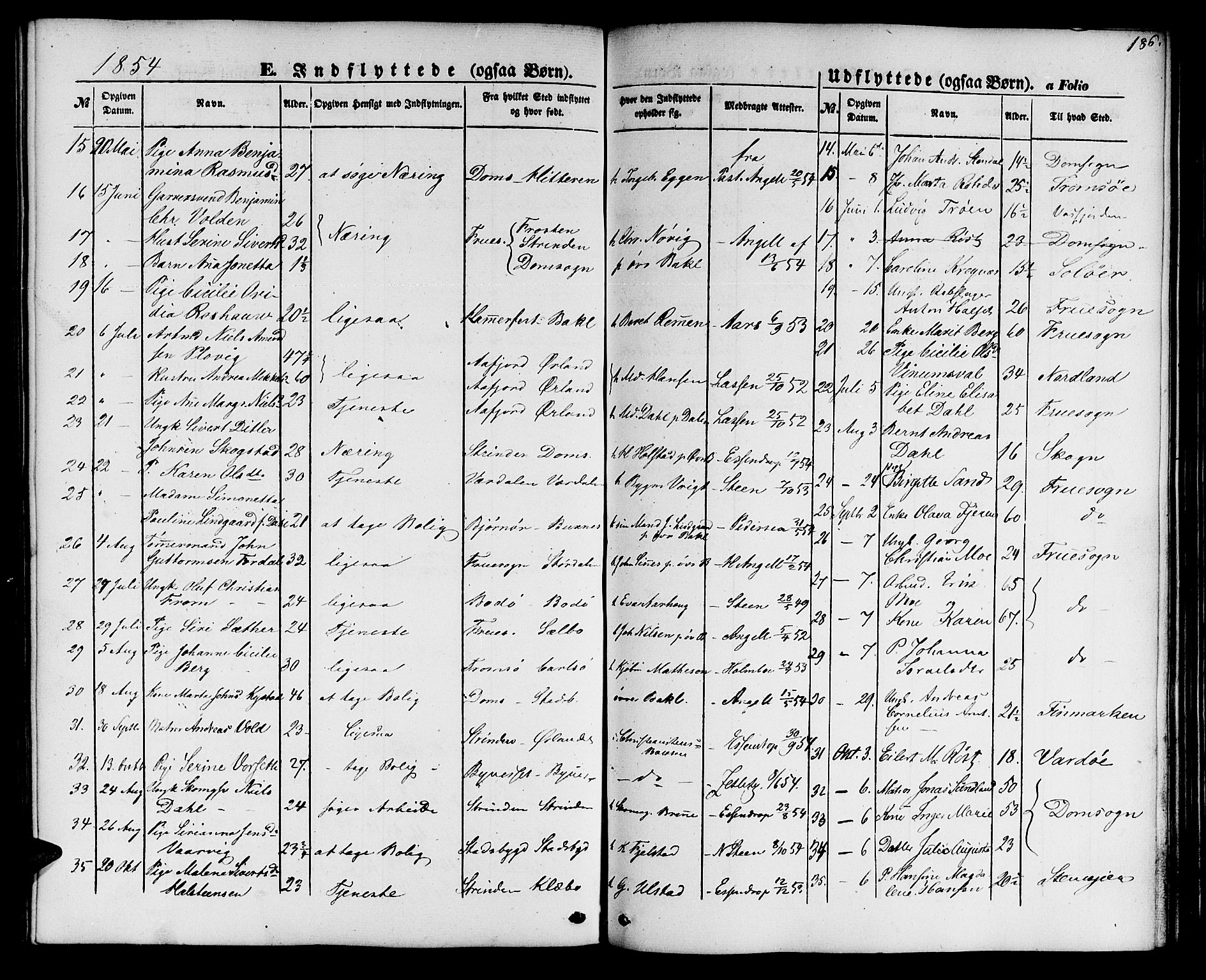 Ministerialprotokoller, klokkerbøker og fødselsregistre - Sør-Trøndelag, SAT/A-1456/604/L0184: Parish register (official) no. 604A05, 1851-1860, p. 186