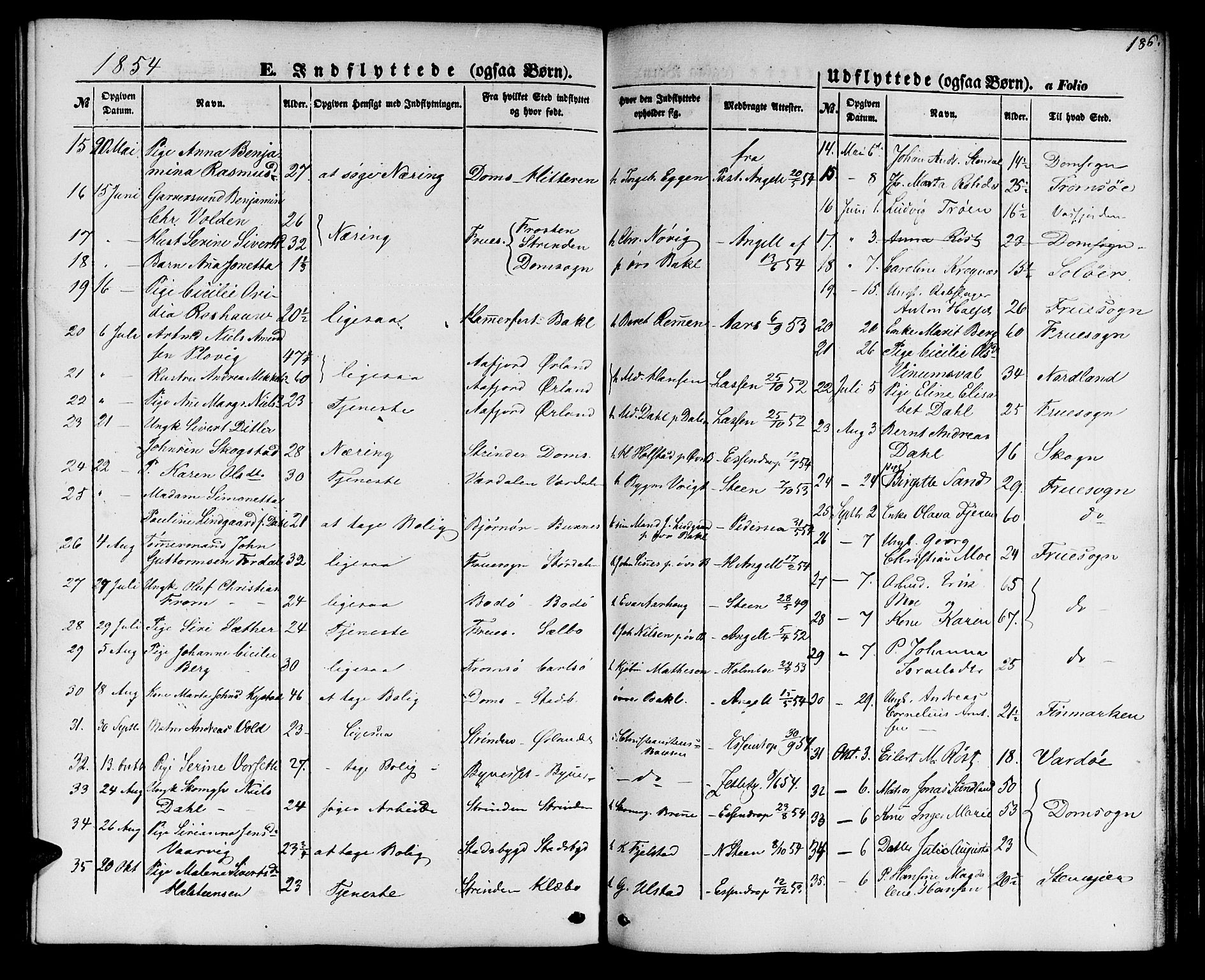 Ministerialprotokoller, klokkerbøker og fødselsregistre - Sør-Trøndelag, AV/SAT-A-1456/604/L0184: Parish register (official) no. 604A05, 1851-1860, p. 186