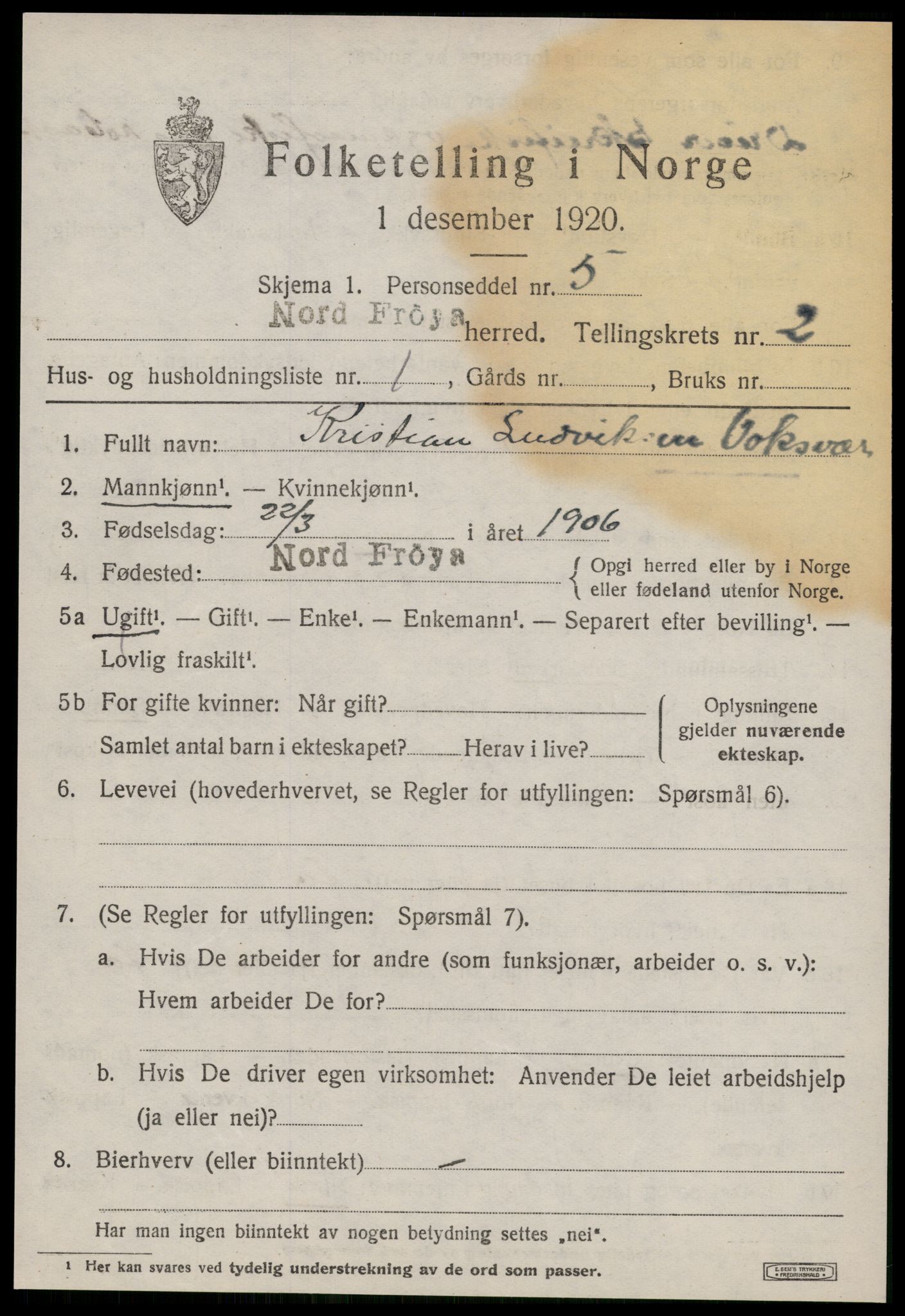 SAT, 1920 census for Nord-Frøya, 1920, p. 4565