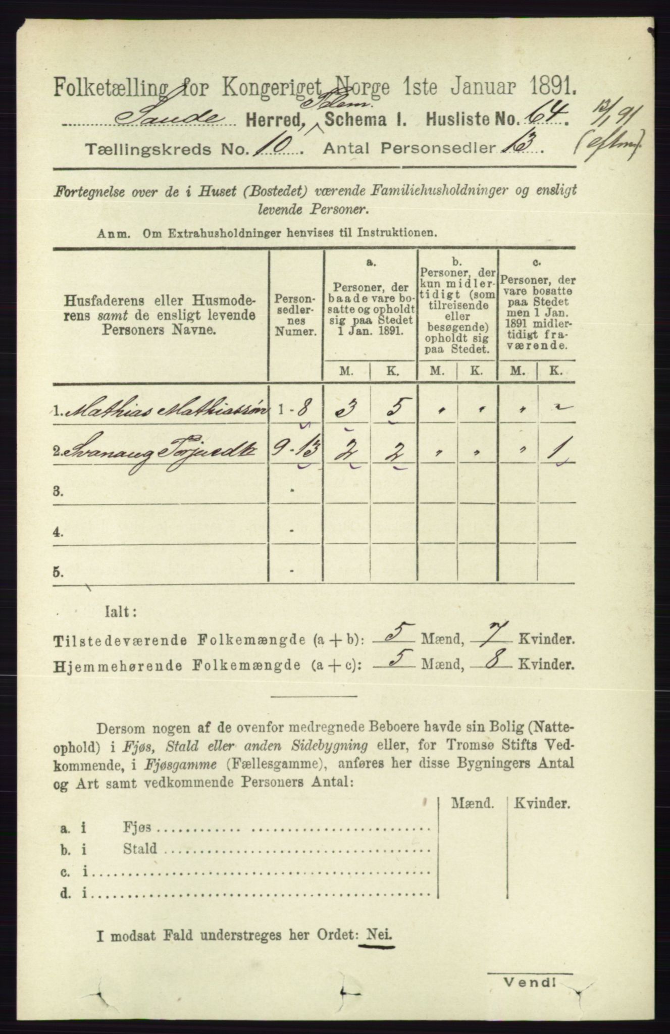 RA, 1891 census for 0822 Sauherad, 1891, p. 2998