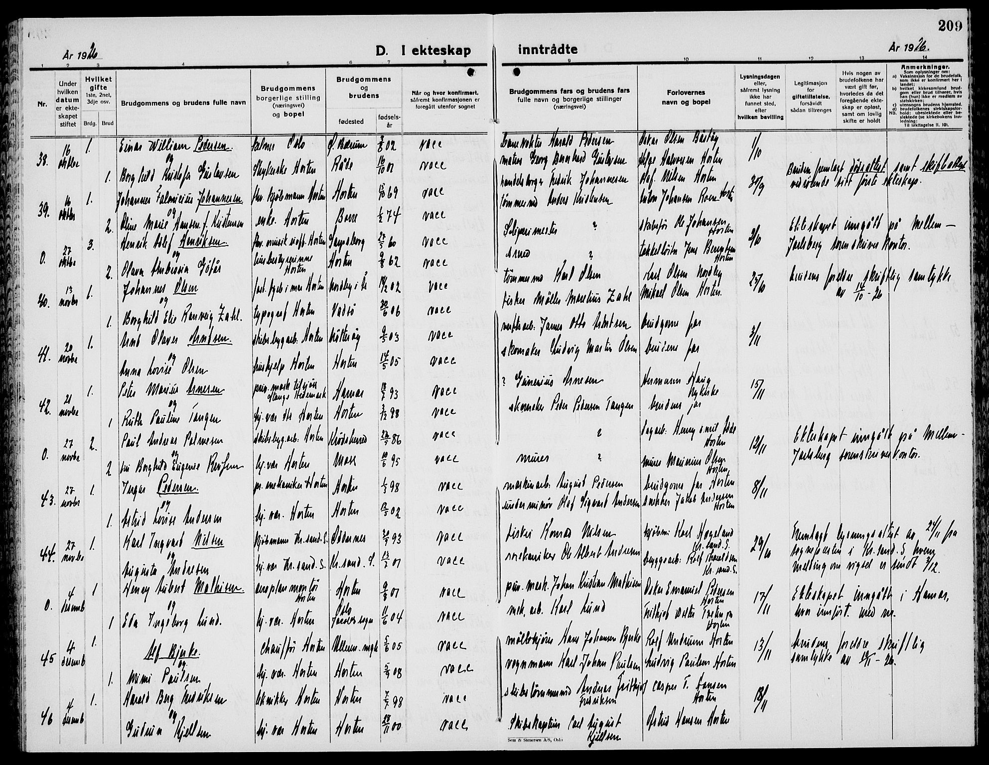 Horten kirkebøker, AV/SAKO-A-348/G/Ga/L0009: Parish register (copy) no. 9, 1926-1936, p. 209