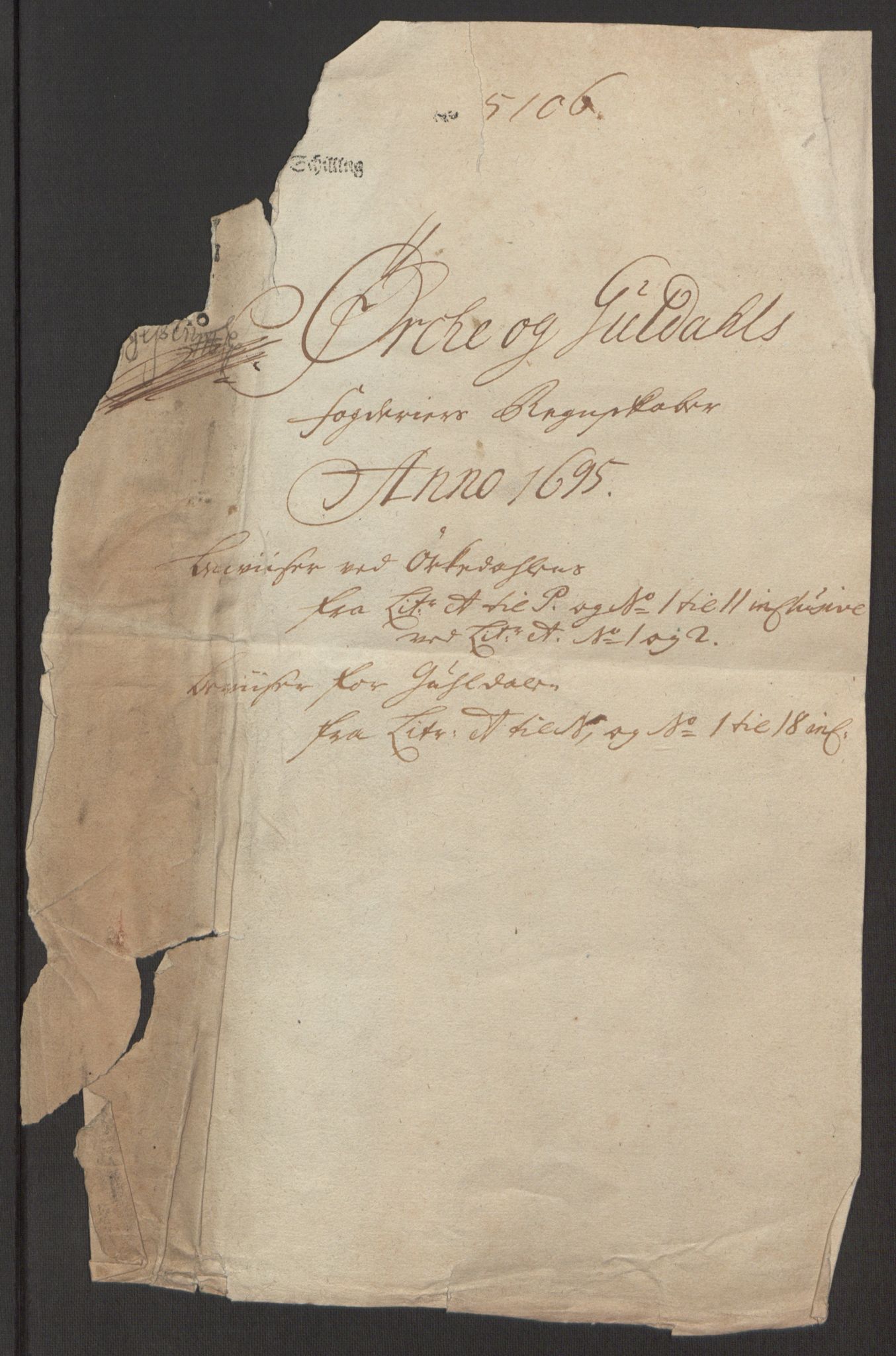 Rentekammeret inntil 1814, Reviderte regnskaper, Fogderegnskap, AV/RA-EA-4092/R60/L3945: Fogderegnskap Orkdal og Gauldal, 1695, p. 3